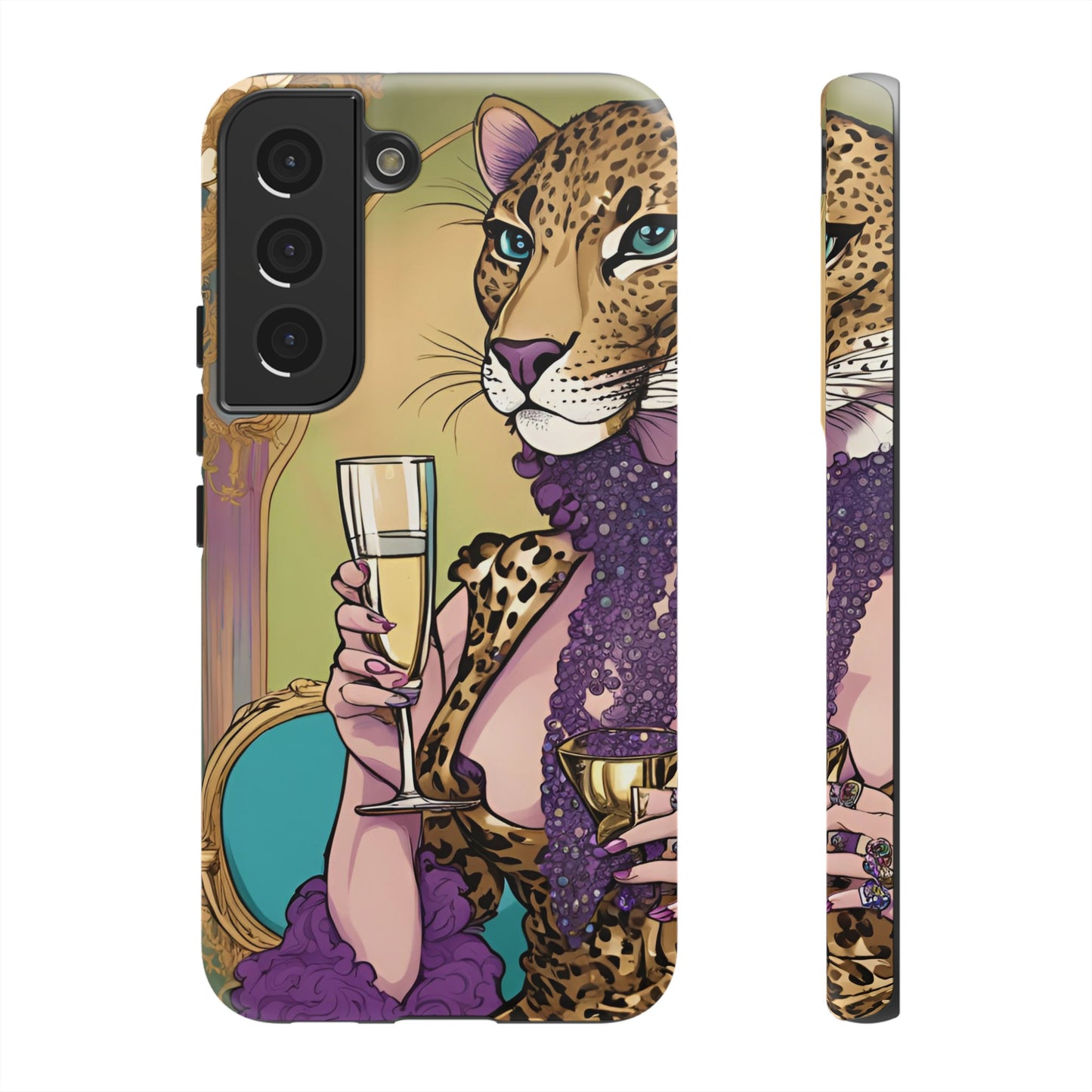 Hard  Cover Phone Case Whimsical Leopard Cat Phone Case, iPhone 15 14 13, Samsung Galaxy Pixel ,Google Pixel Protective Case,Cat Lover Gift.