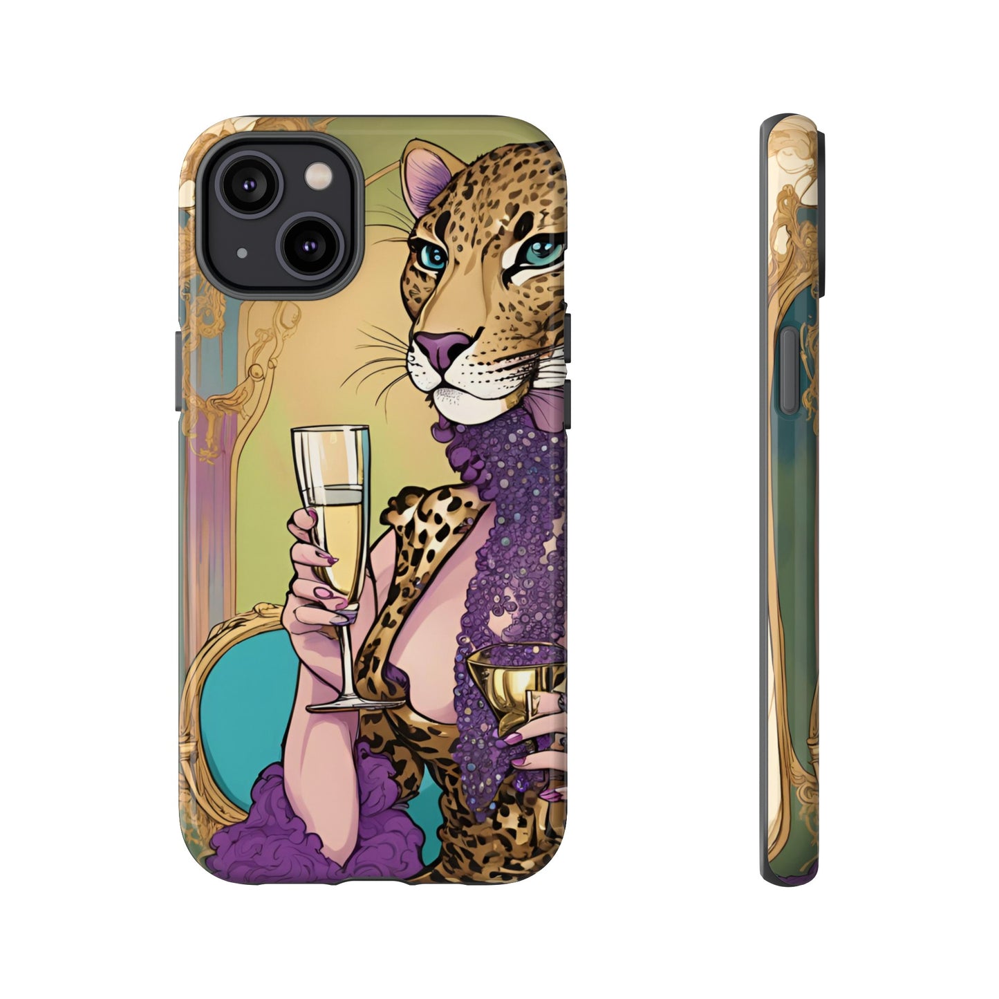 Hard  Cover Phone Case Whimsical Leopard Cat Phone Case, iPhone 15 14 13, Samsung Galaxy Pixel ,Google Pixel Protective Case,Cat Lover Gift.