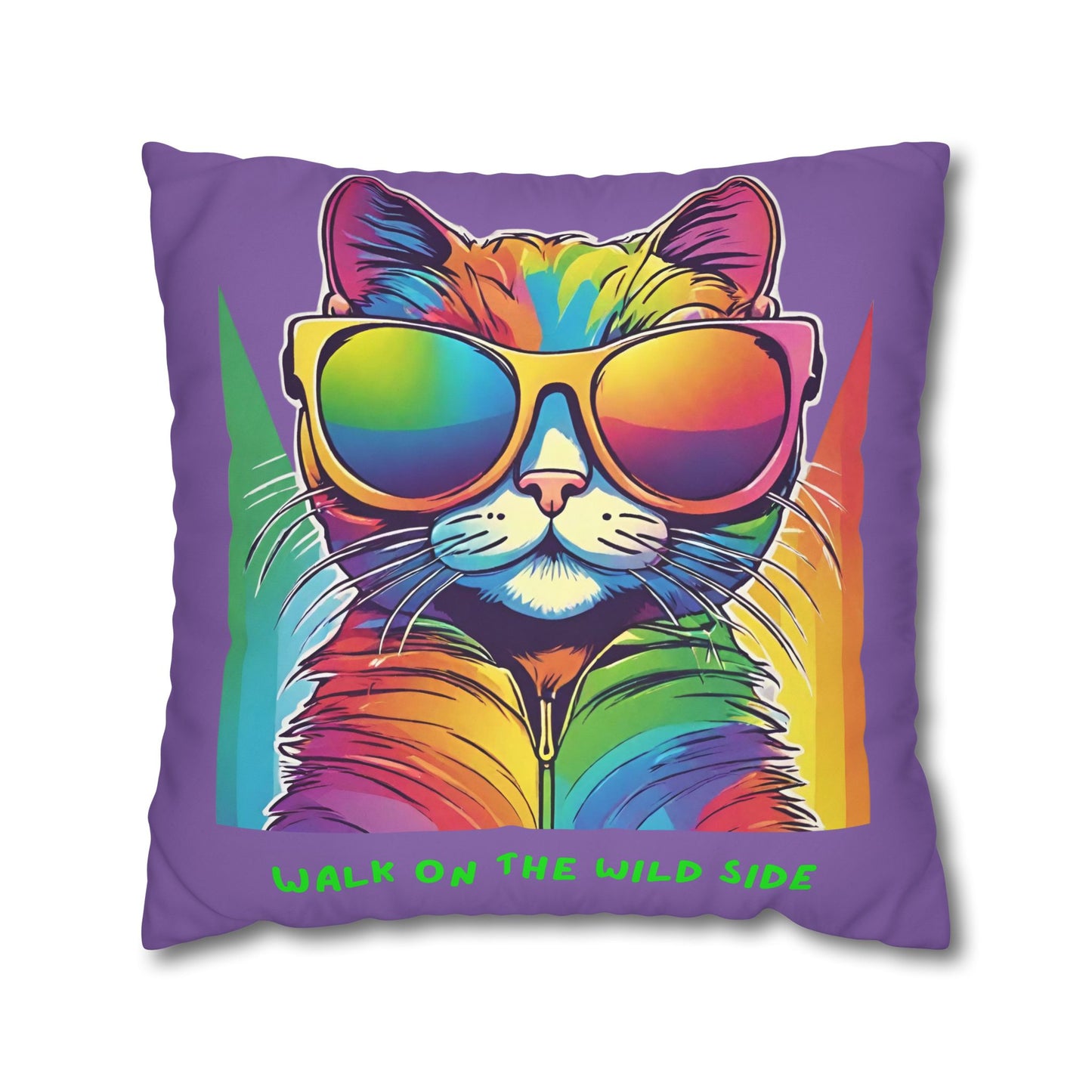 Cushion Cover Cute Cat Colourful Square Poly Canvas