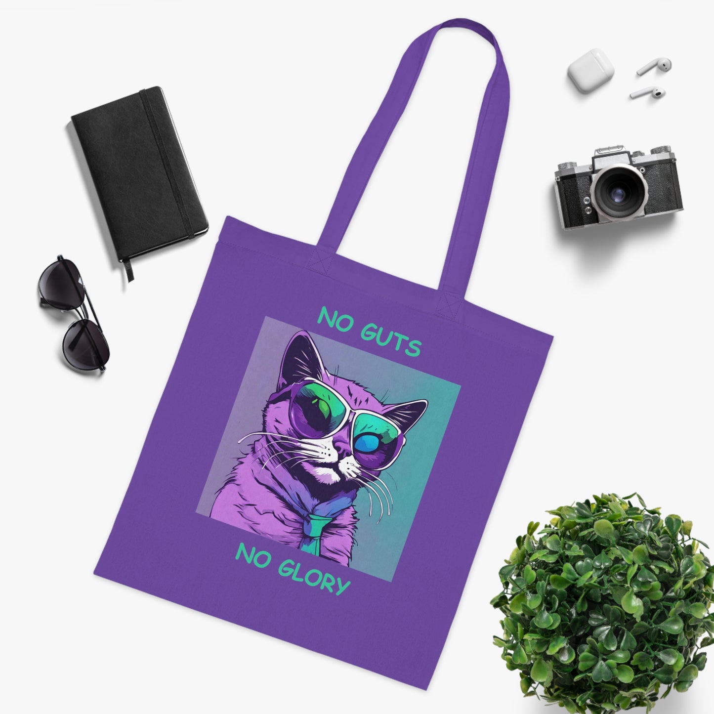 Cat Cotton Tote Cute Sassy Cat No Guts No Glory