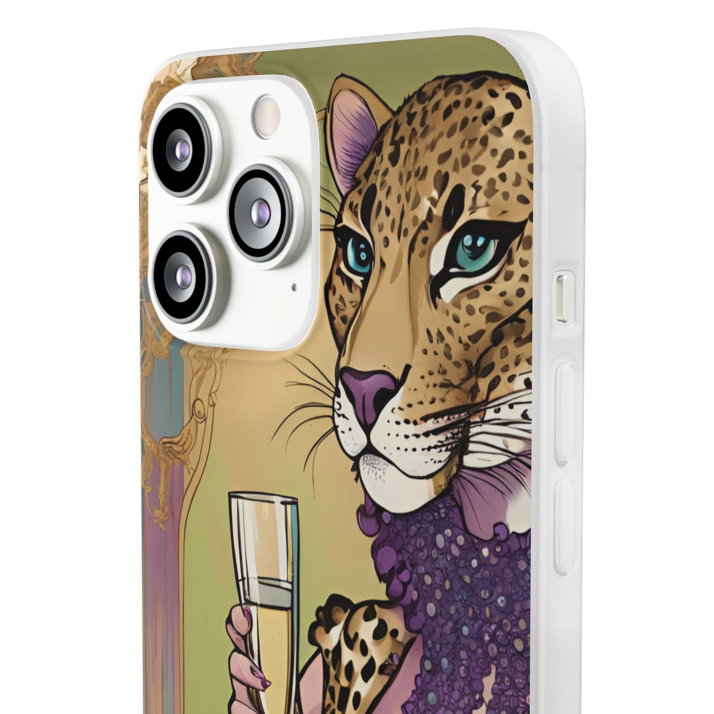 Whimsical Leopard Cat Flexi Phone Case, iPhone 15 14 13 , Samsung Galaxy Pixel Protective Case,Cat Lover Gift, Cat Lover Phone Case,Gift for her.