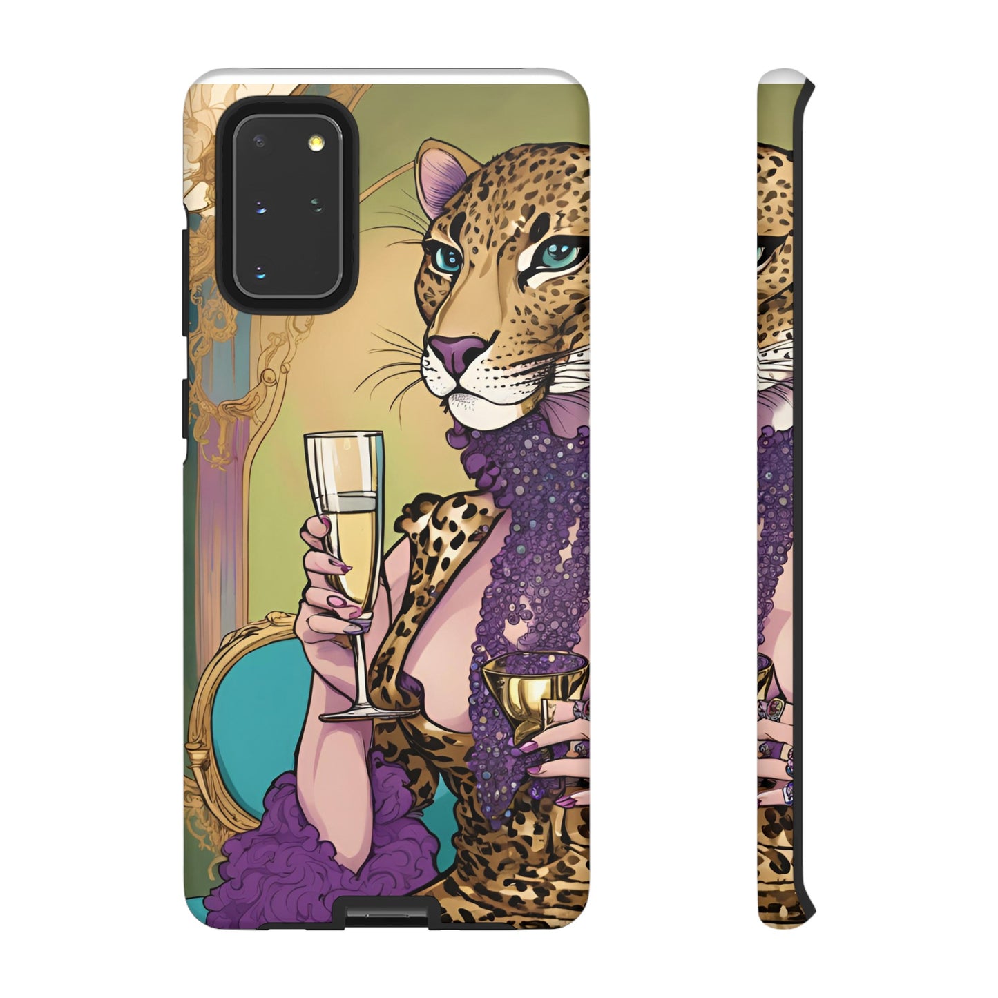 Hard  Cover Phone Case Whimsical Leopard Cat Phone Case, iPhone 15 14 13, Samsung Galaxy Pixel ,Google Pixel Protective Case,Cat Lover Gift.