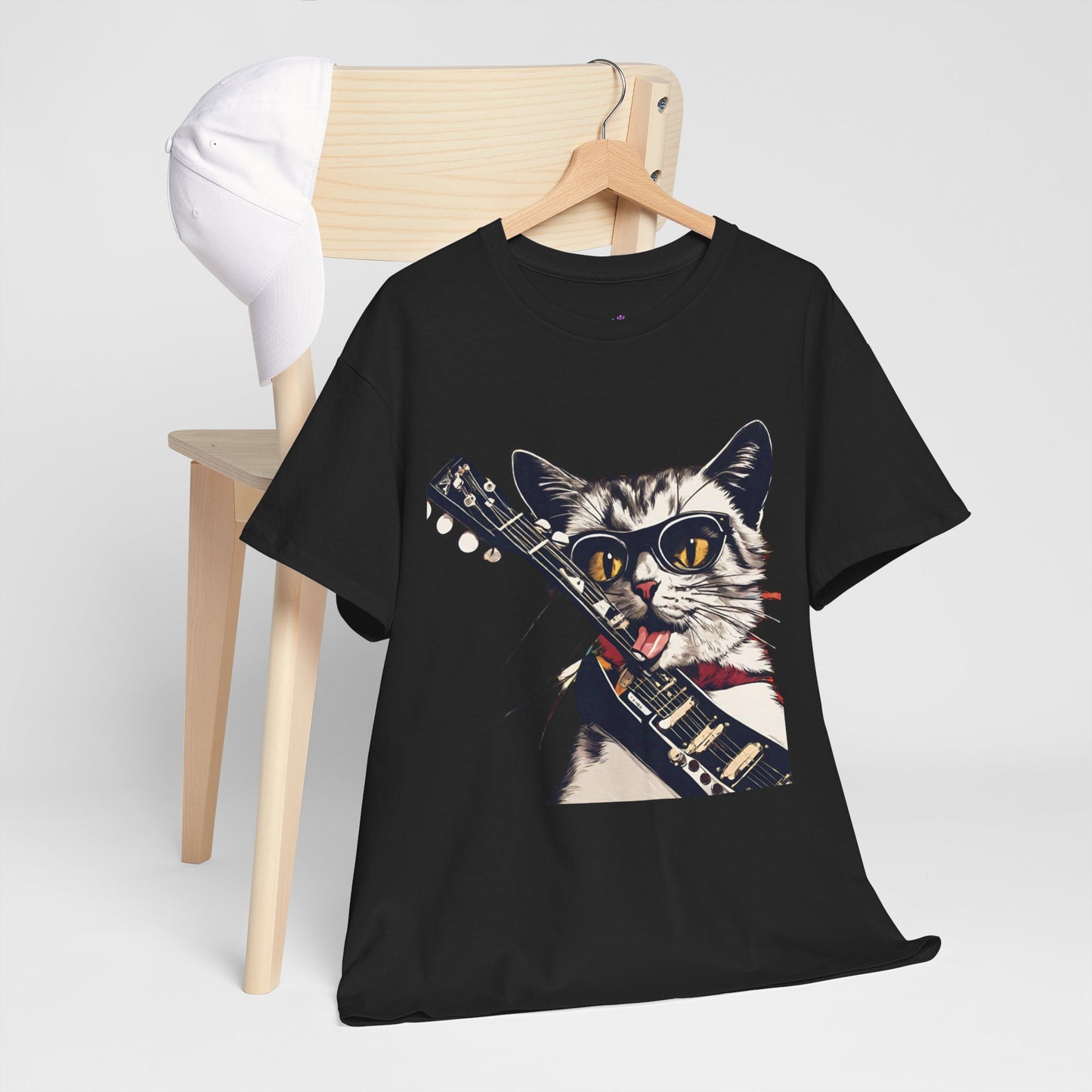 Rock Guitar Cat Unisex Jersey Short Sleeve Tee, Cat-T-Shirt, Cat Lover T-Shirt, Rock Lover Shirt