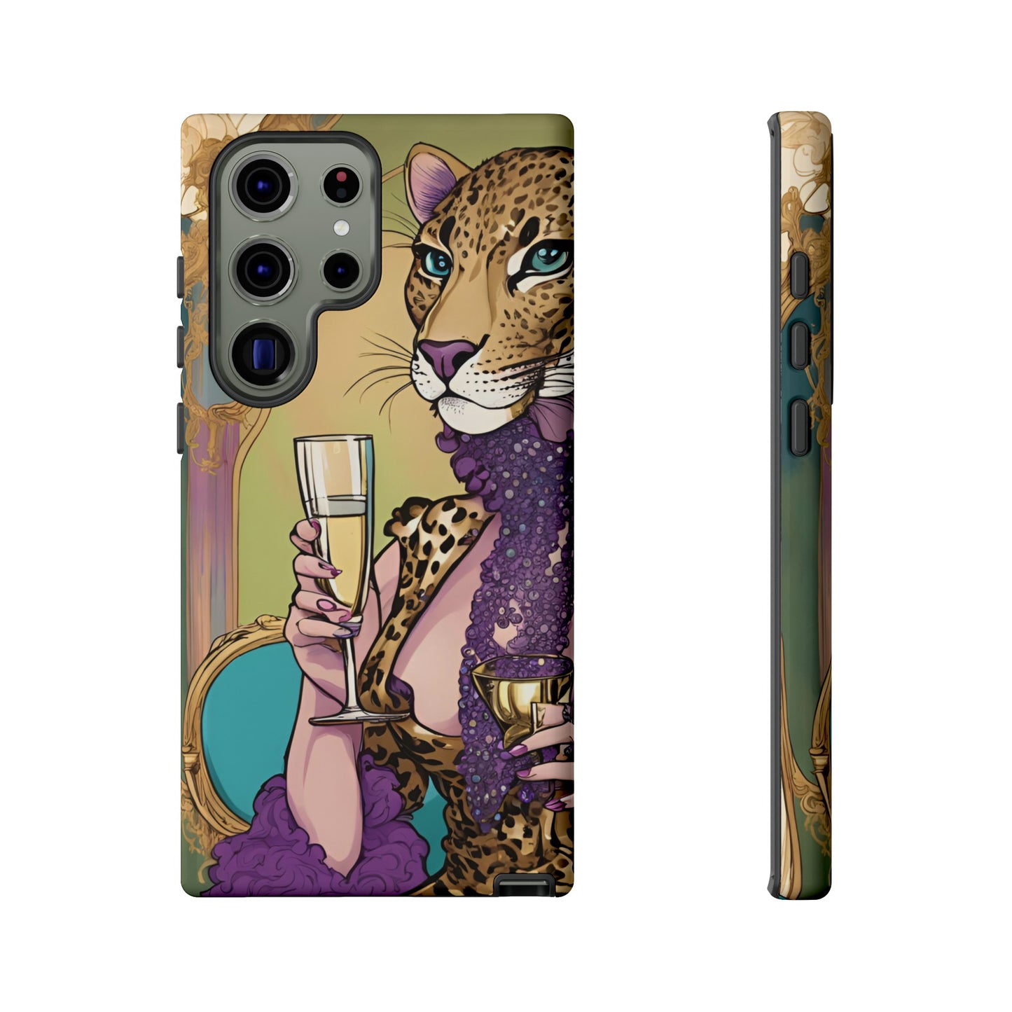 Hard  Cover Phone Case Whimsical Leopard Cat Phone Case, iPhone 15 14 13, Samsung Galaxy Pixel ,Google Pixel Protective Case,Cat Lover Gift.