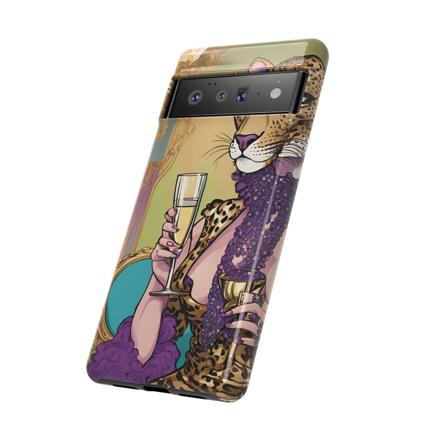 Hard  Cover Phone Case Whimsical Leopard Cat Phone Case, iPhone 15 14 13, Samsung Galaxy Pixel ,Google Pixel Protective Case,Cat Lover Gift.