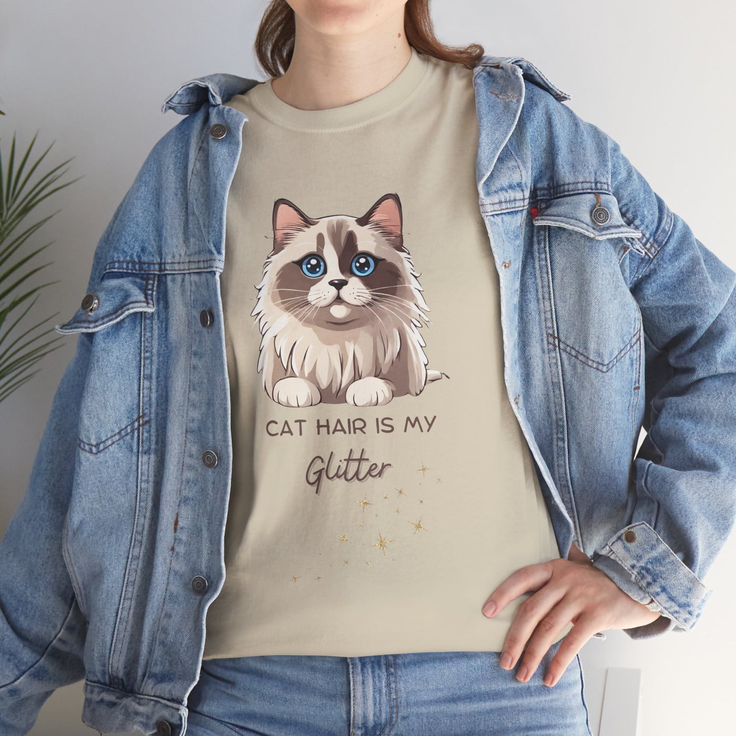 Cat T-Shirt, Hair is My Glitter Ragdoll Unisex Jersey Short Sleeve Cat T-Shirt