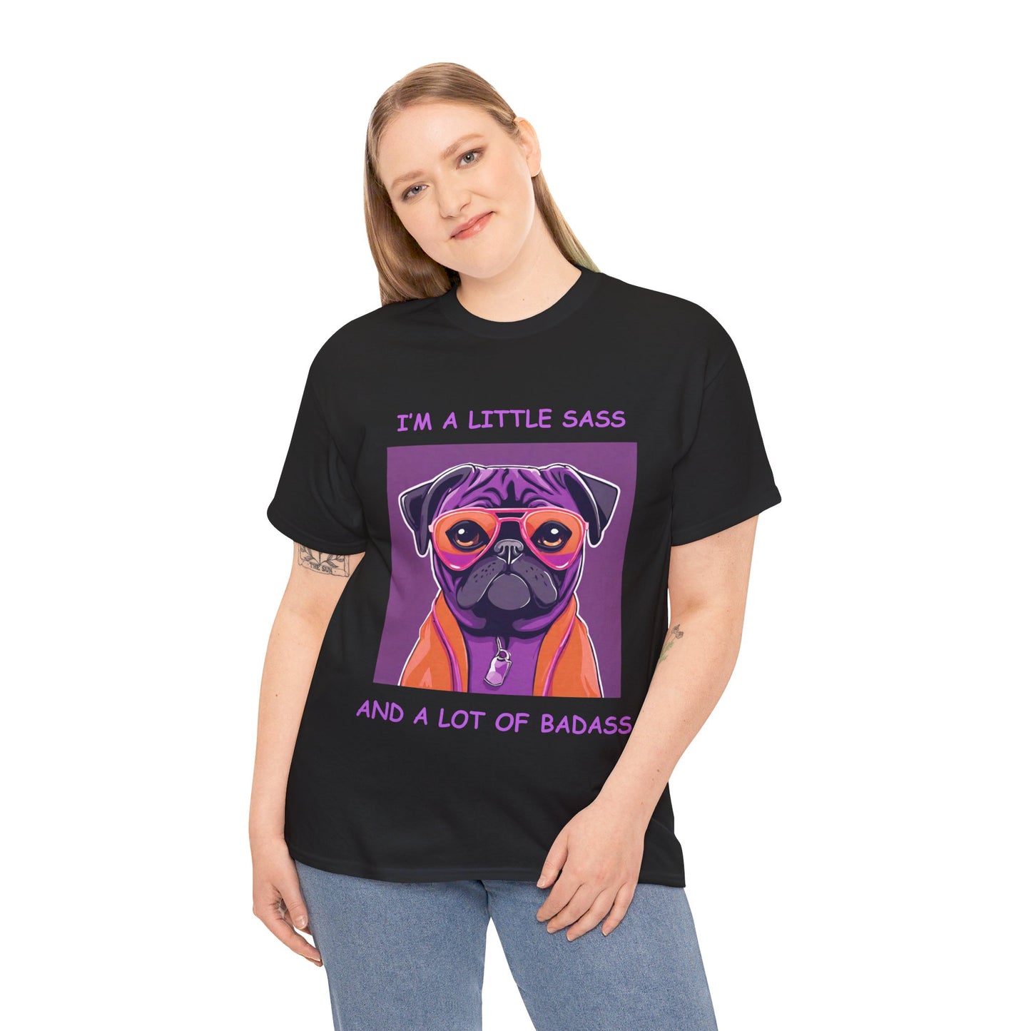 Pug I'm a Little Sass and a Lot of Badass Sassy Pug Unisex Jersey Short Sleeve Tee  Cat Funny Cat Love  Kitten Kids Tee Animal Lover Gift