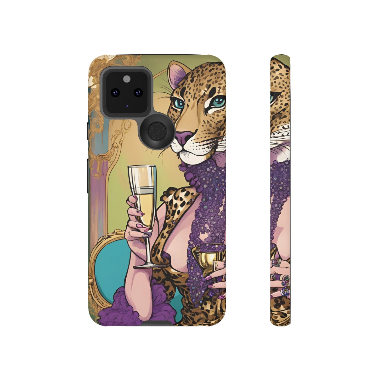 Hard  Cover Phone Case Whimsical Leopard Cat Phone Case, iPhone 15 14 13, Samsung Galaxy Pixel ,Google Pixel Protective Case,Cat Lover Gift.