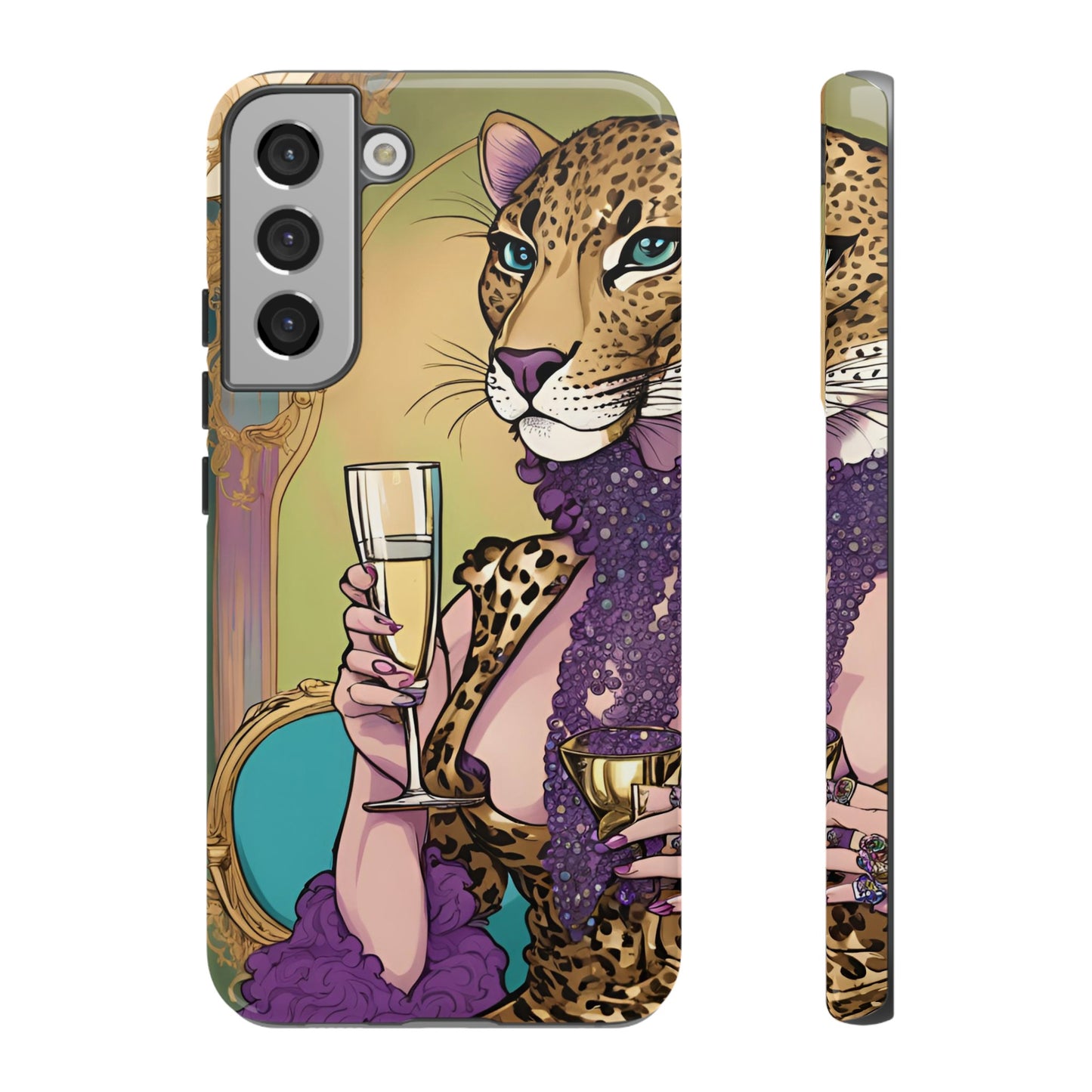 Hard  Cover Phone Case Whimsical Leopard Cat Phone Case, iPhone 15 14 13, Samsung Galaxy Pixel ,Google Pixel Protective Case,Cat Lover Gift.