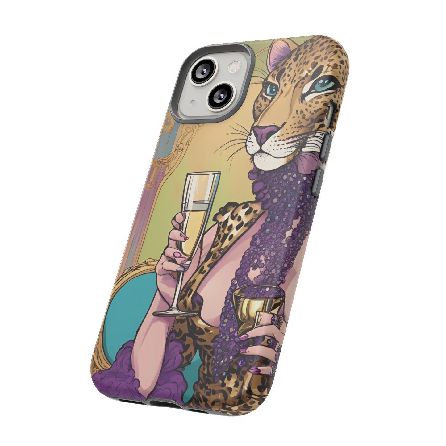 Hard  Cover Phone Case Whimsical Leopard Cat Phone Case, iPhone 15 14 13, Samsung Galaxy Pixel ,Google Pixel Protective Case,Cat Lover Gift.