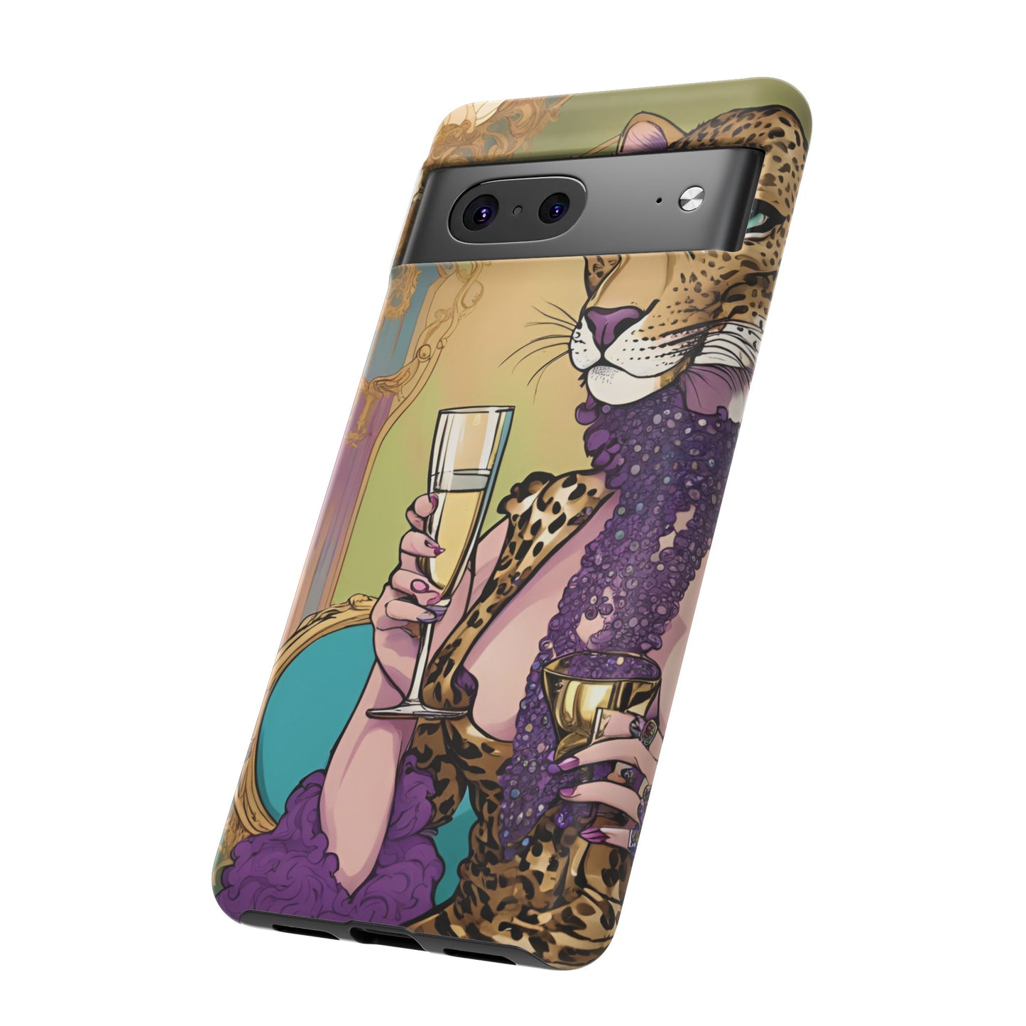 Hard  Cover Phone Case Whimsical Leopard Cat Phone Case, iPhone 15 14 13, Samsung Galaxy Pixel ,Google Pixel Protective Case,Cat Lover Gift.