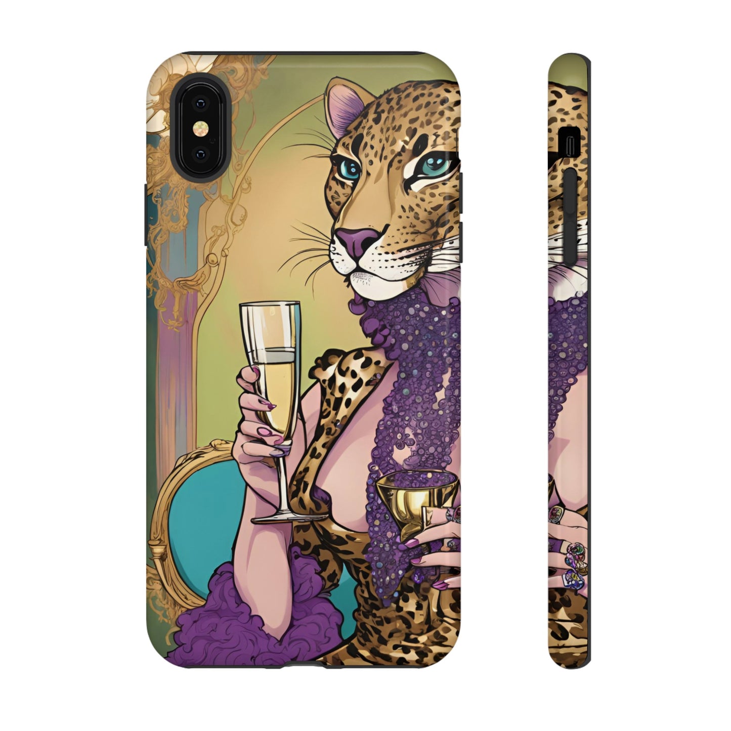 Hard  Cover Phone Case Whimsical Leopard Cat Phone Case, iPhone 15 14 13, Samsung Galaxy Pixel ,Google Pixel Protective Case,Cat Lover Gift.