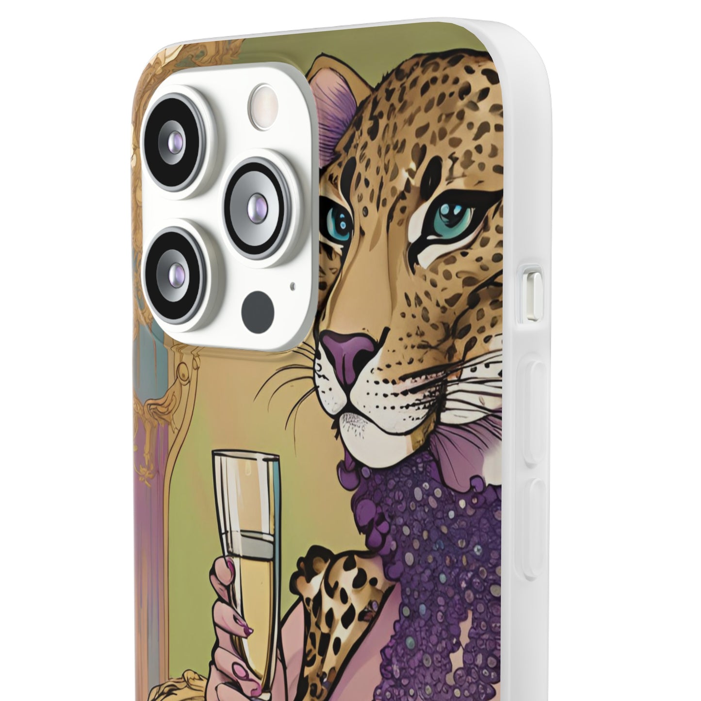 Whimsical Leopard Cat Flexi Phone Case, iPhone 15 14 13 , Samsung Galaxy Pixel Protective Case,Cat Lover Gift, Cat Lover Phone Case,Gift for her.