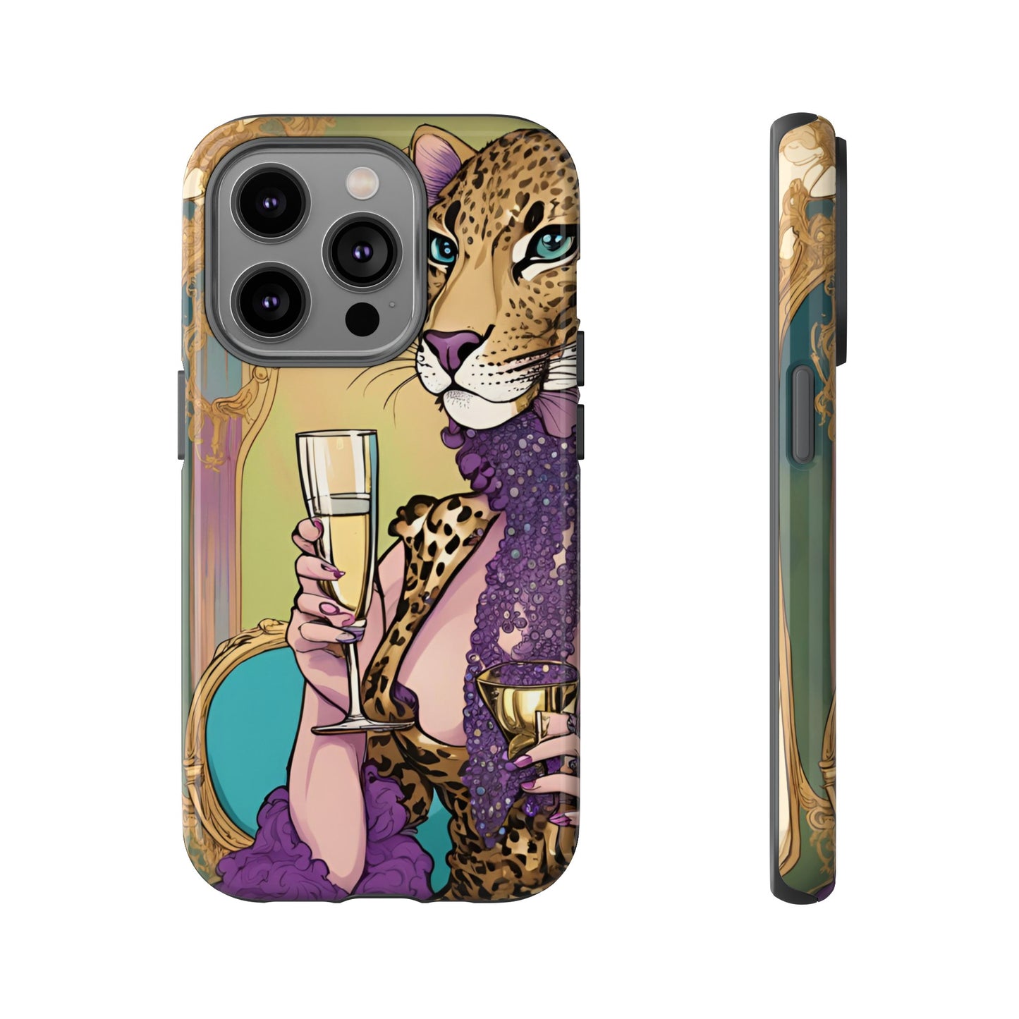 Hard  Cover Phone Case Whimsical Leopard Cat Phone Case, iPhone 15 14 13, Samsung Galaxy Pixel ,Google Pixel Protective Case,Cat Lover Gift.