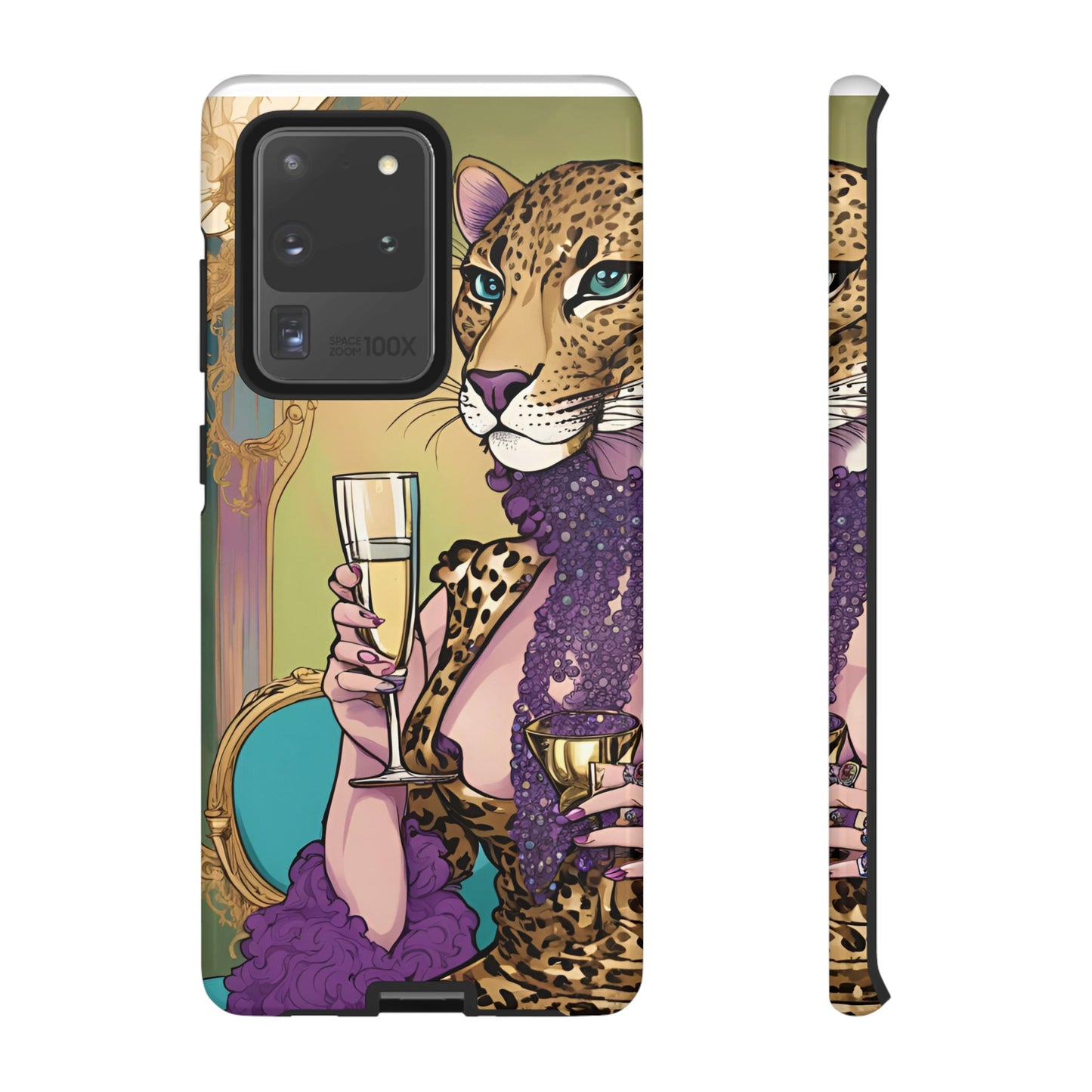 Hard  Cover Phone Case Whimsical Leopard Cat Phone Case, iPhone 15 14 13, Samsung Galaxy Pixel ,Google Pixel Protective Case,Cat Lover Gift.