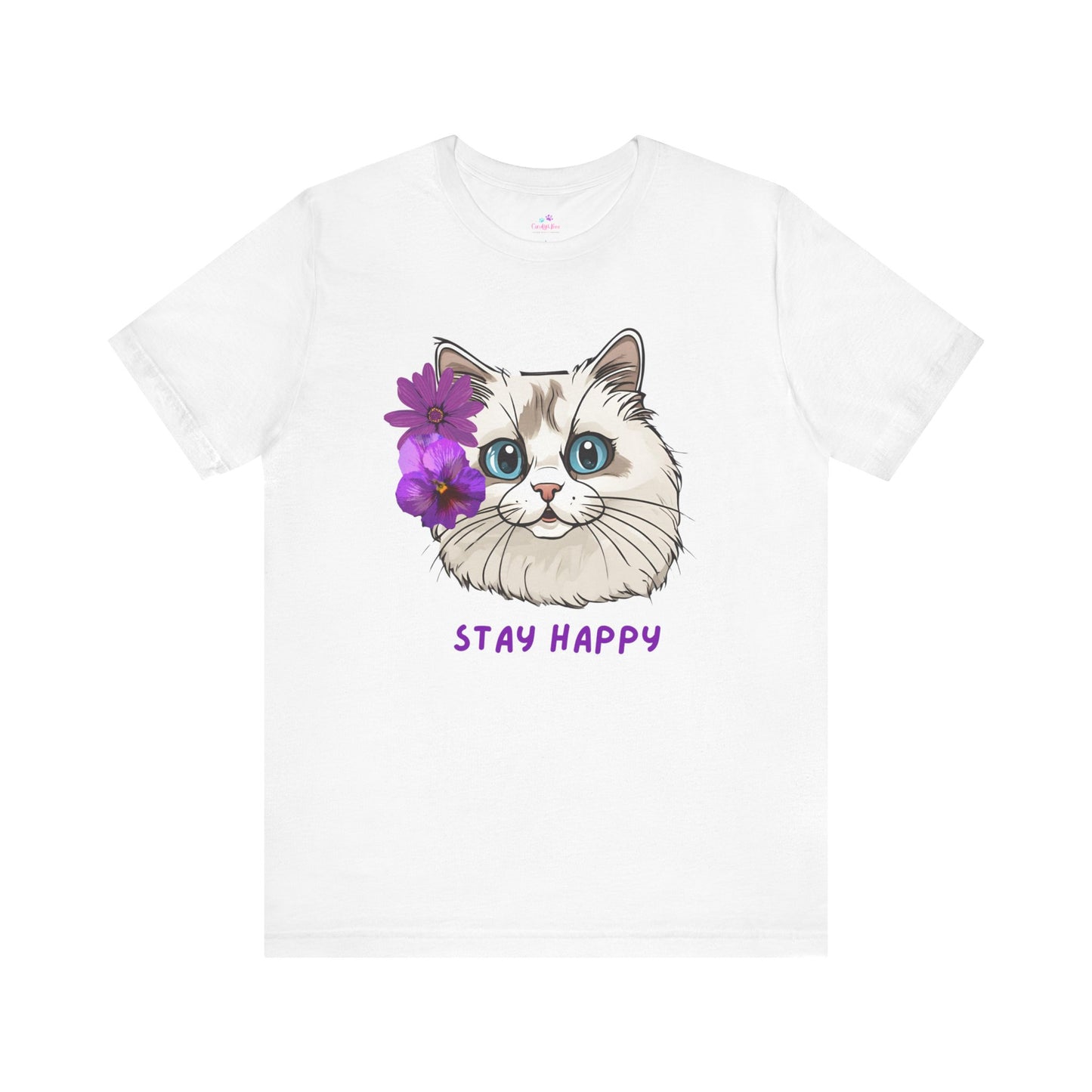 Cute Cat T-Shirt, Ragdoll Floral T-Shirt, Stay Happy Cotton T-Shirt