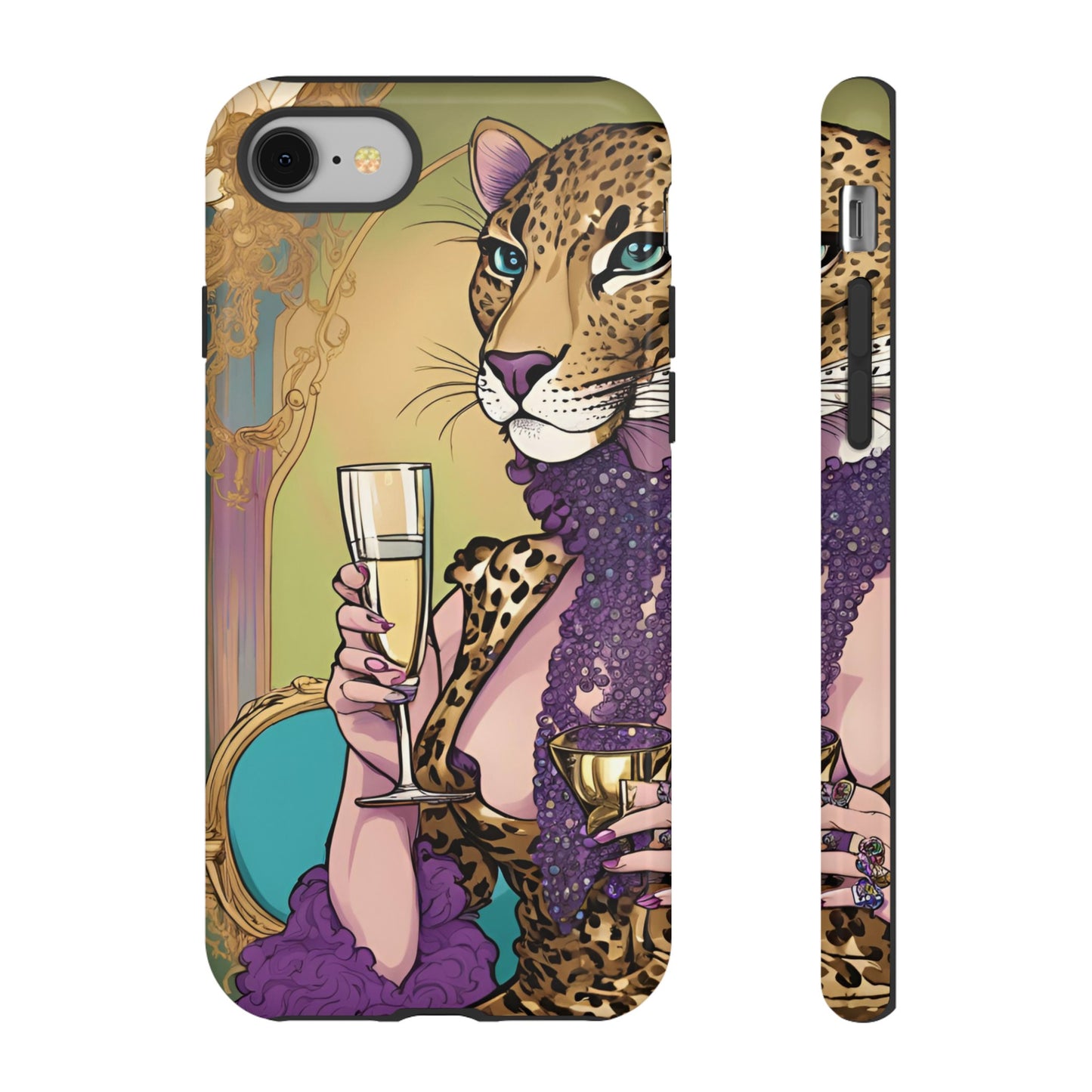 Hard  Cover Phone Case Whimsical Leopard Cat Phone Case, iPhone 15 14 13, Samsung Galaxy Pixel ,Google Pixel Protective Case,Cat Lover Gift.