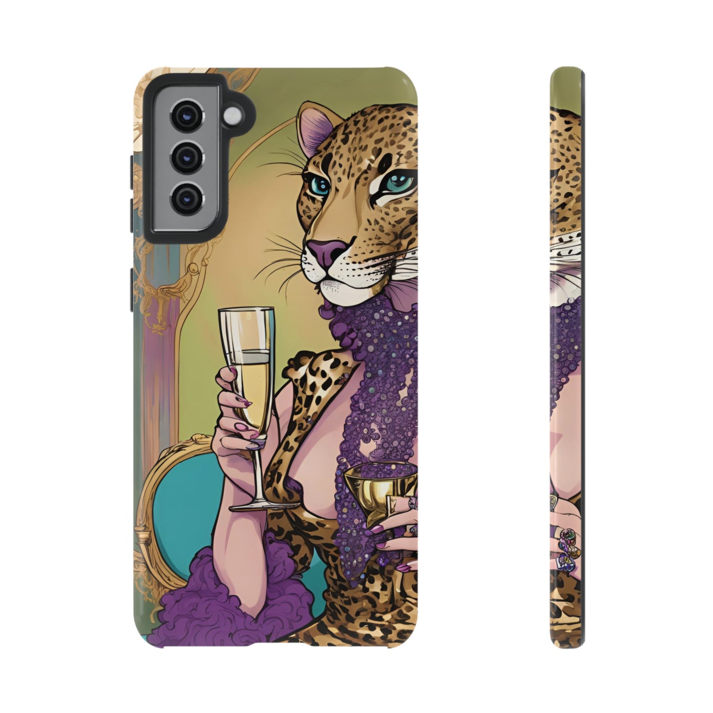 Hard  Cover Phone Case Whimsical Leopard Cat Phone Case, iPhone 15 14 13, Samsung Galaxy Pixel ,Google Pixel Protective Case,Cat Lover Gift.