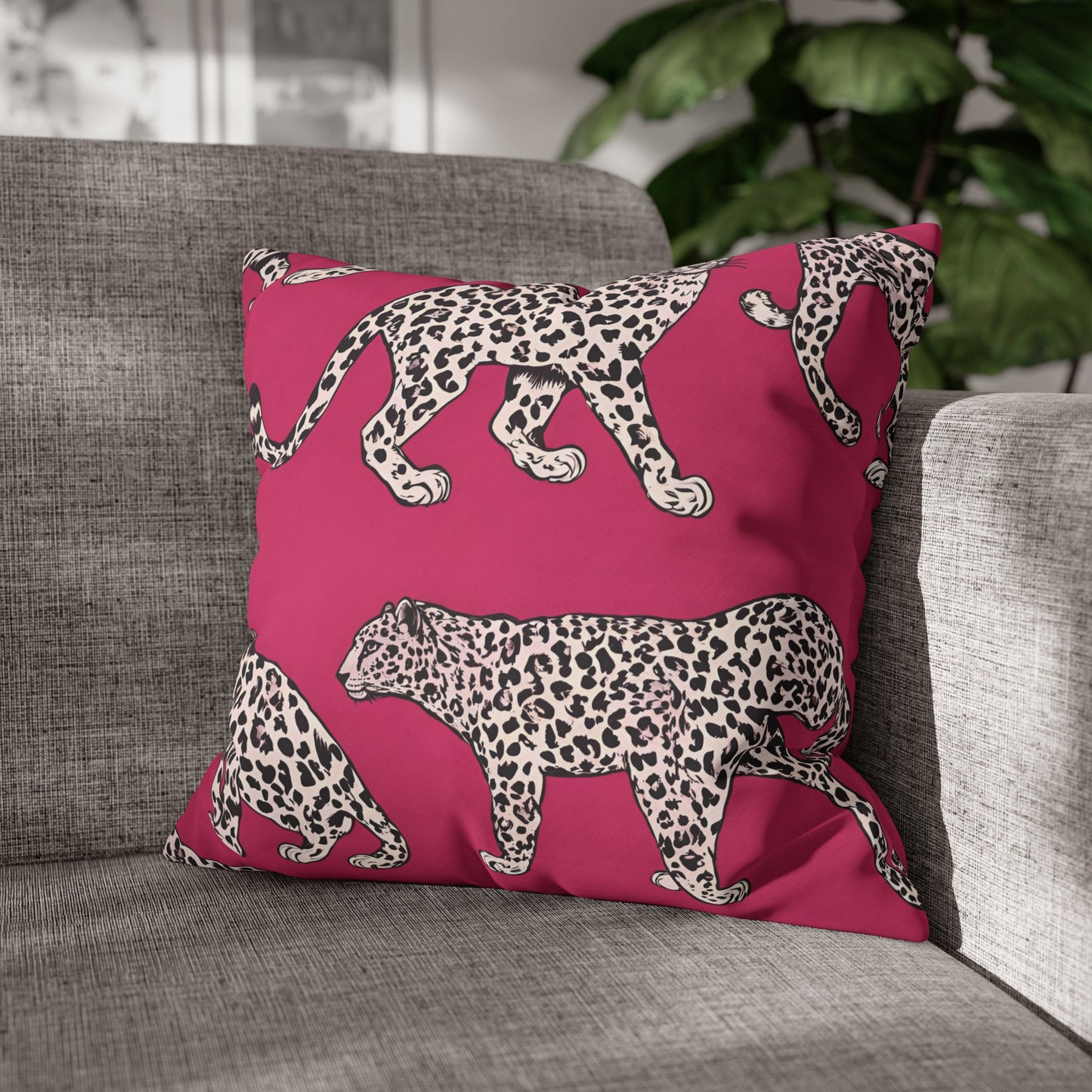 Leopard Pink Cushion Cover, Cat Lover Gift, Home Decor, Gift for Her, Gift for Mom, Birthday Gift, Animal Lover Gift