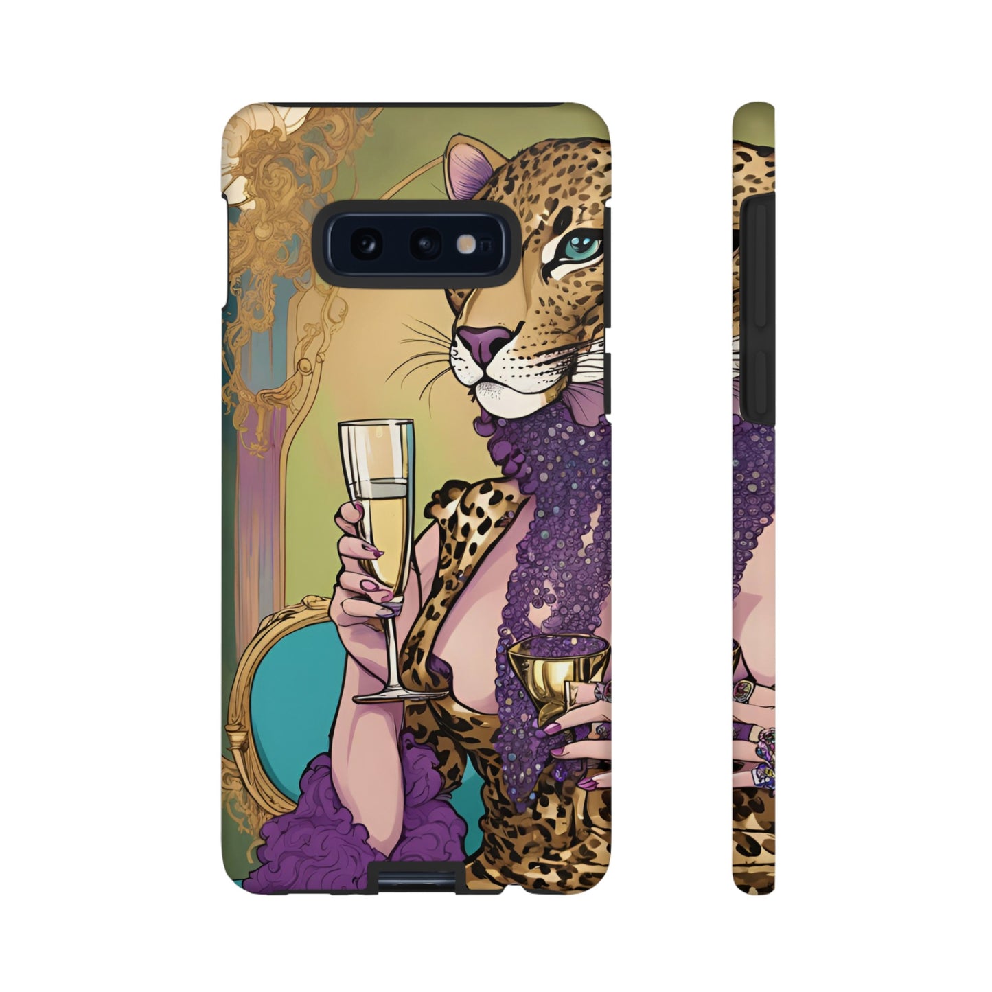 Hard  Cover Phone Case Whimsical Leopard Cat Phone Case, iPhone 15 14 13, Samsung Galaxy Pixel ,Google Pixel Protective Case,Cat Lover Gift.