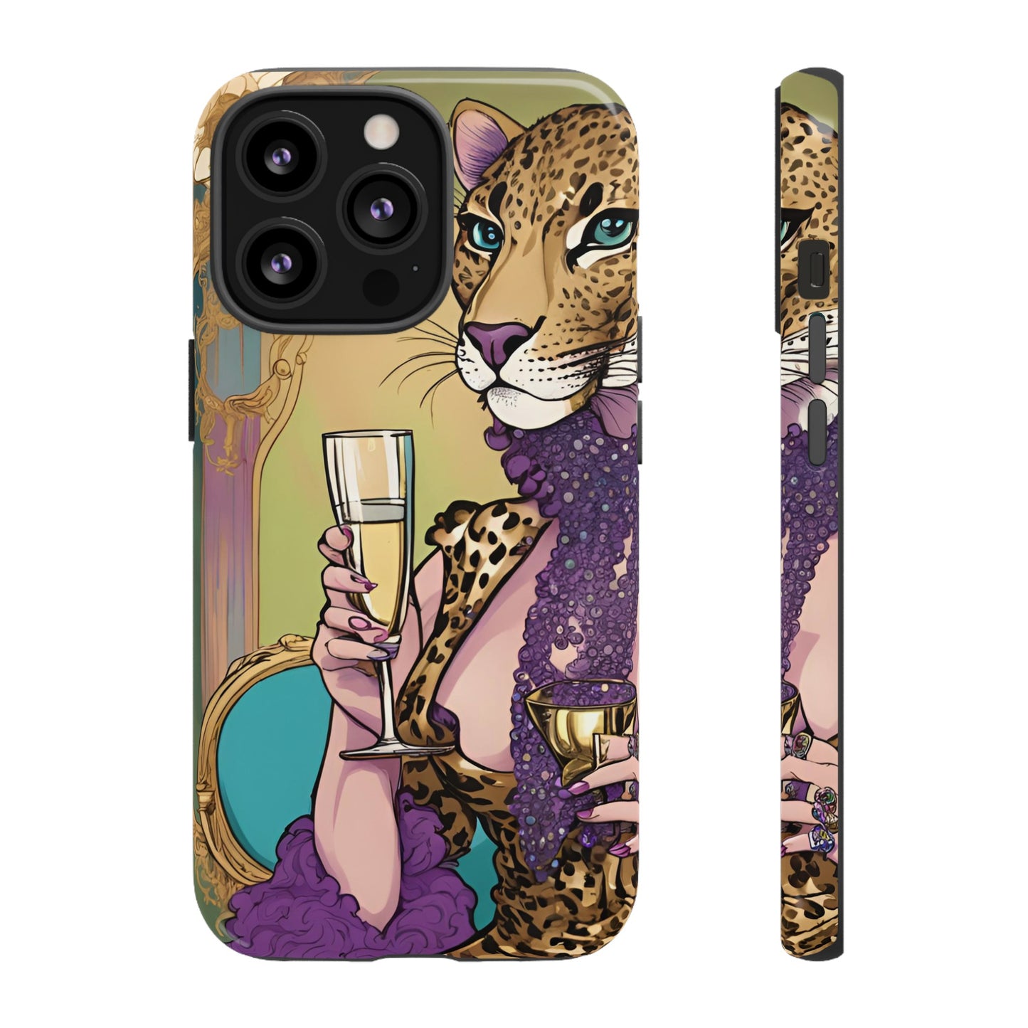 Hard  Cover Phone Case Whimsical Leopard Cat Phone Case, iPhone 15 14 13, Samsung Galaxy Pixel ,Google Pixel Protective Case,Cat Lover Gift.