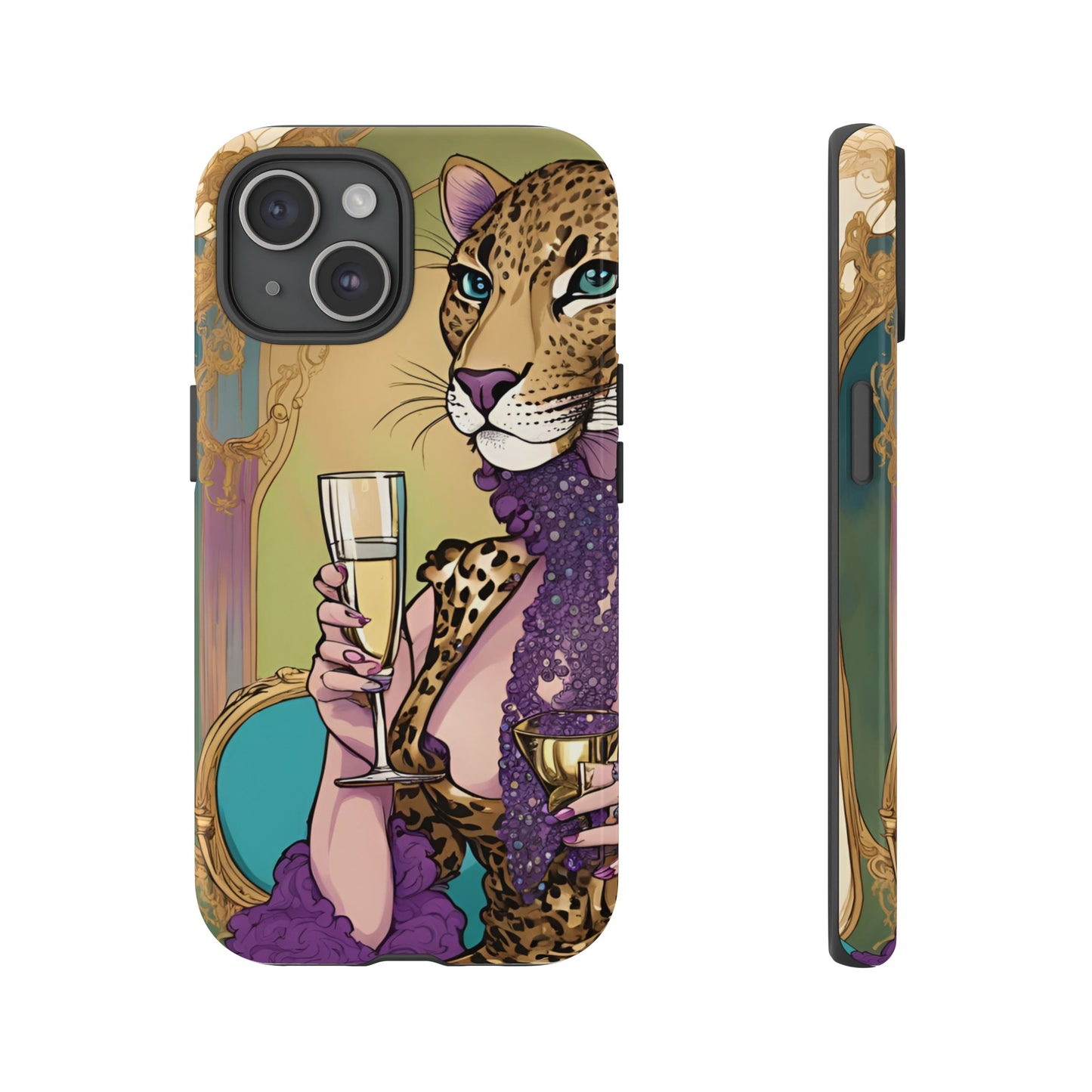 Hard  Cover Phone Case Whimsical Leopard Cat Phone Case, iPhone 15 14 13, Samsung Galaxy Pixel ,Google Pixel Protective Case,Cat Lover Gift.