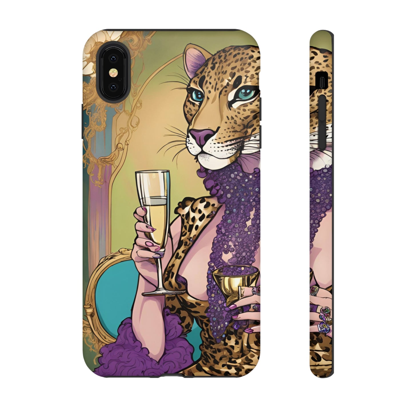 Hard  Cover Phone Case Whimsical Leopard Cat Phone Case, iPhone 15 14 13, Samsung Galaxy Pixel ,Google Pixel Protective Case,Cat Lover Gift.