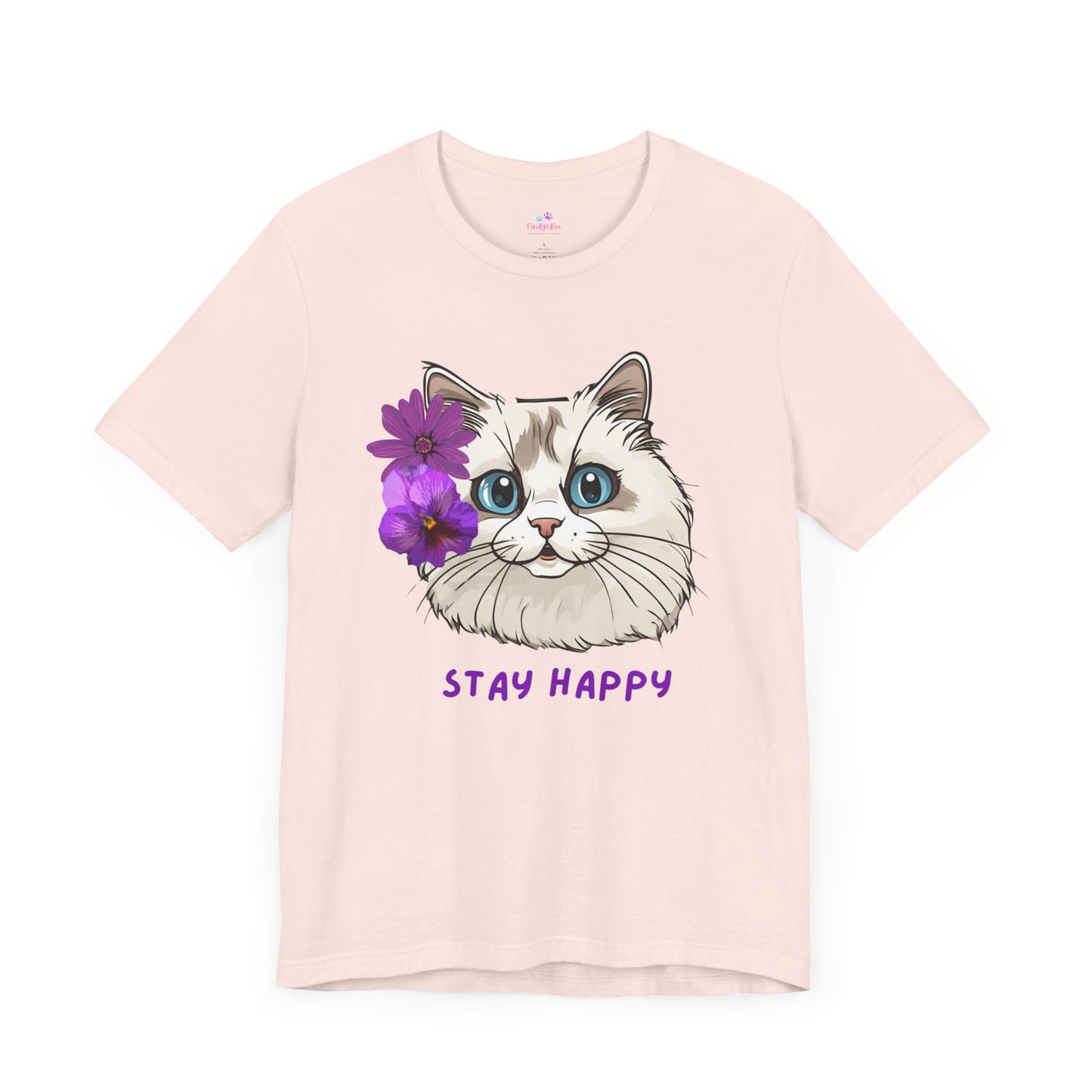 Cute Cat T-Shirt, Ragdoll Floral T-Shirt, Stay Happy Cotton T-Shirt