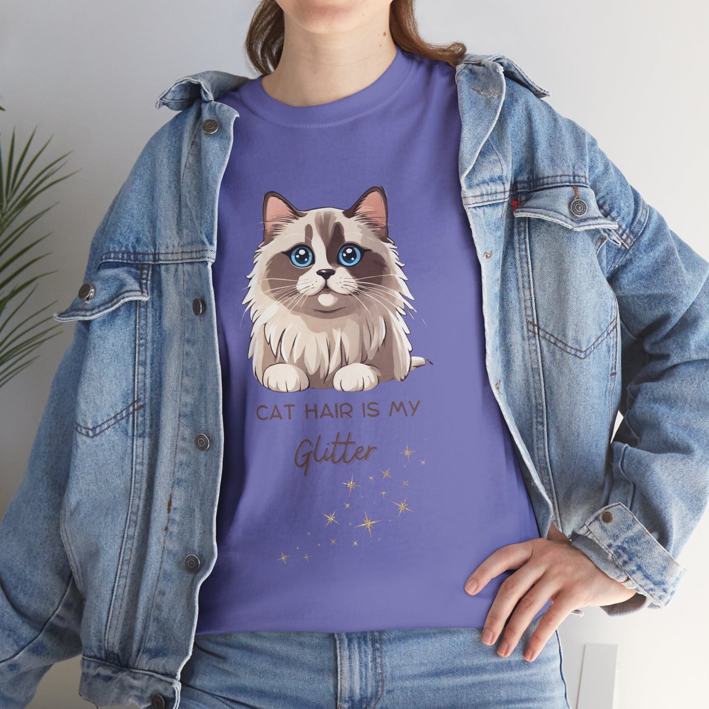 Cat T-Shirt, Hair is My Glitter Ragdoll Unisex Jersey Short Sleeve Cat T-Shirt