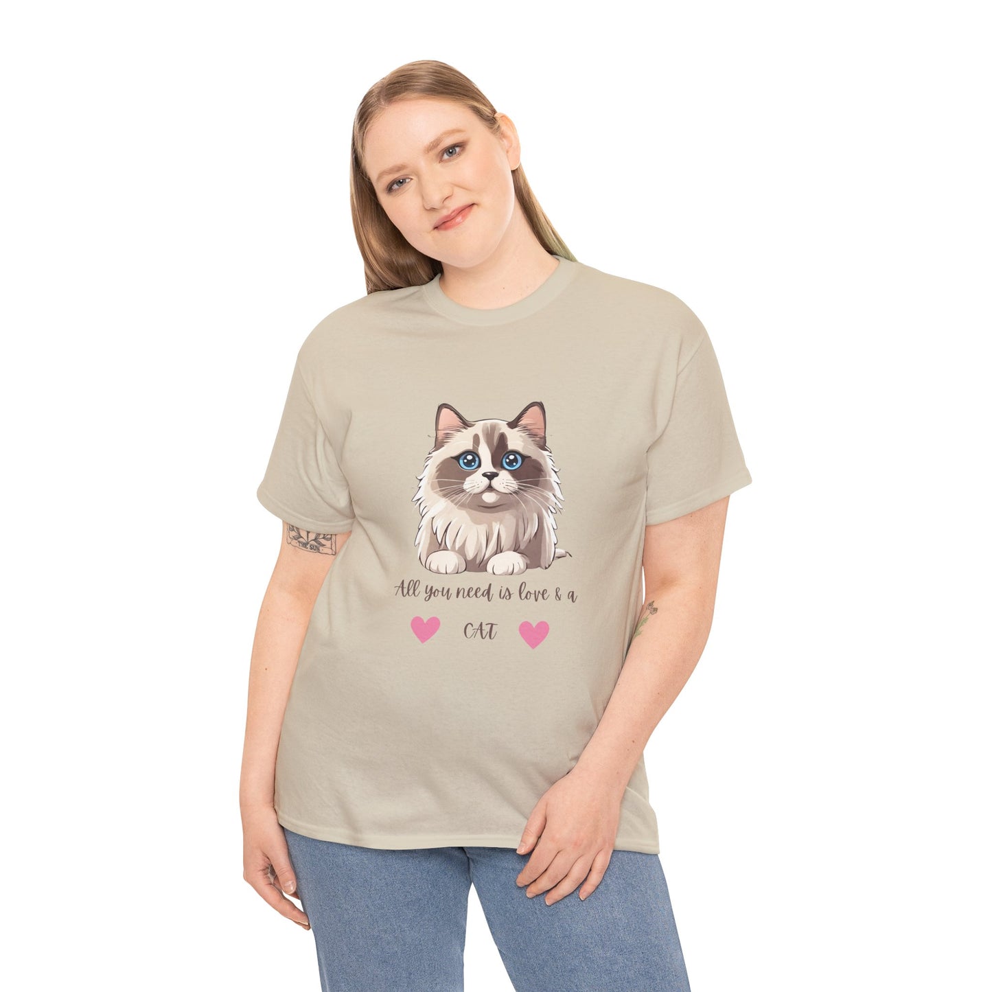 Cute  Cat T-Shirt All You Need is Love & a Cat Unisex Jersey Short Sleeve Tee