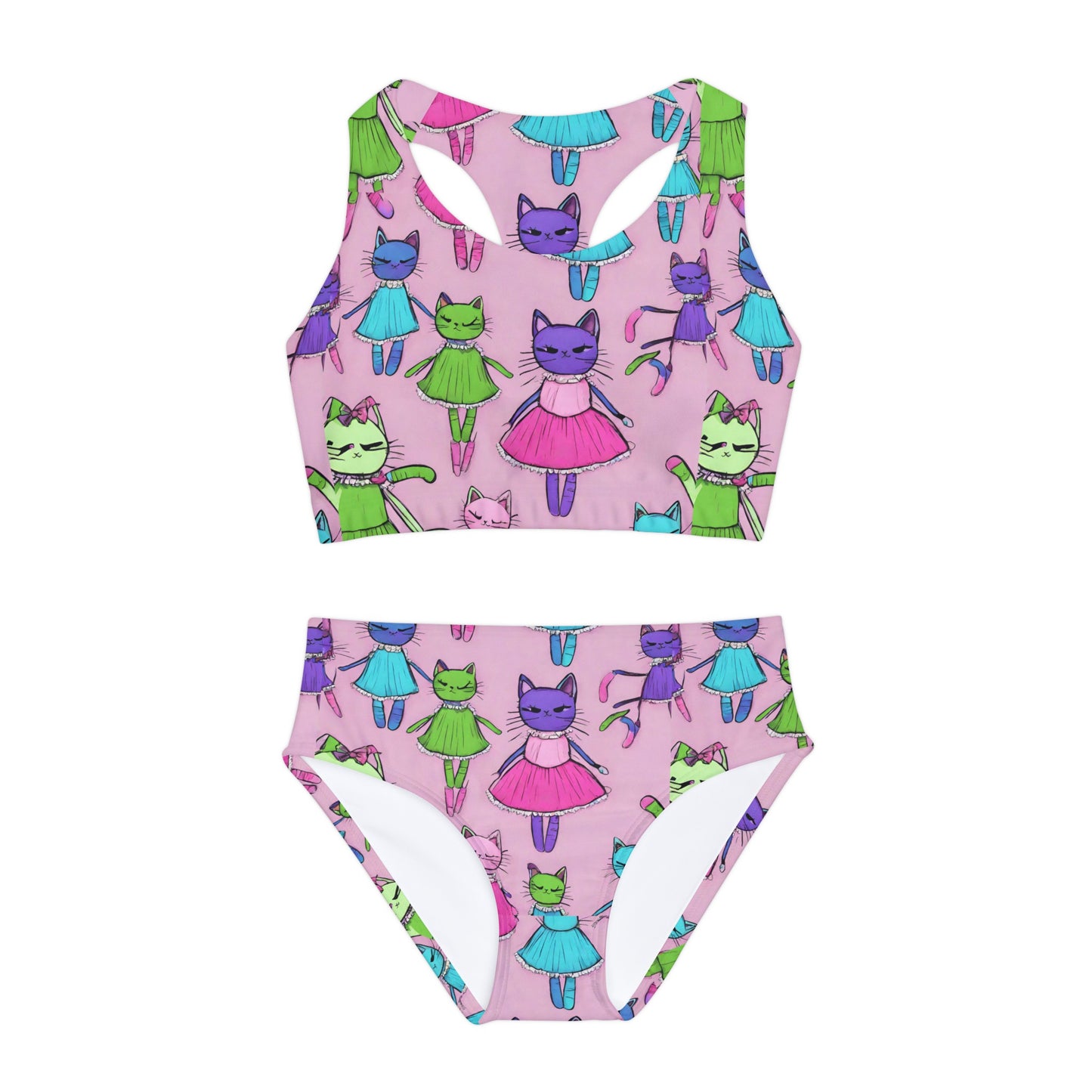 Girls Two Piece Swimsuit, Girls Swimming Costume, Girls Bathing Suit, Cute Girls Swim Suit, Gift for Girl, Cat Lover Girl Gift