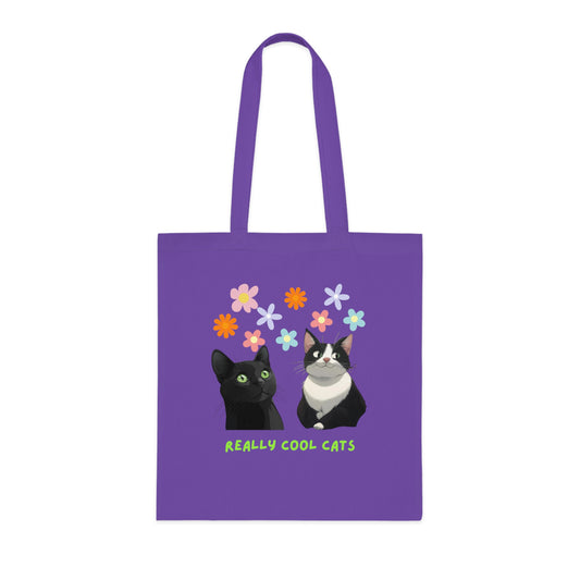 Really Cool Cats with Flowers Tote, Book Bag, Shopping Bag, Cat Lover Gift, Funny Cat Tote