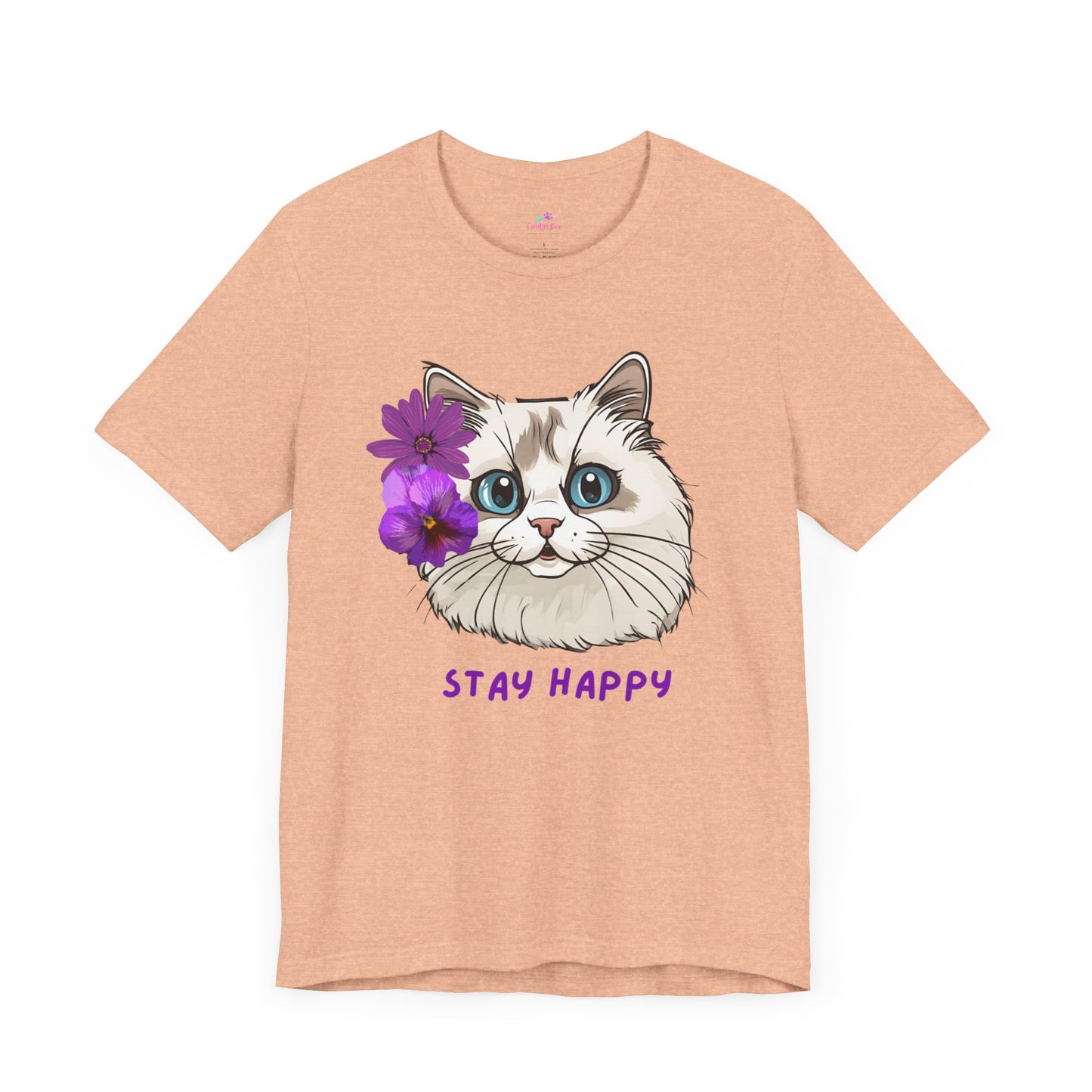 Cute Cat T-Shirt, Ragdoll Floral T-Shirt, Stay Happy Cotton T-Shirt