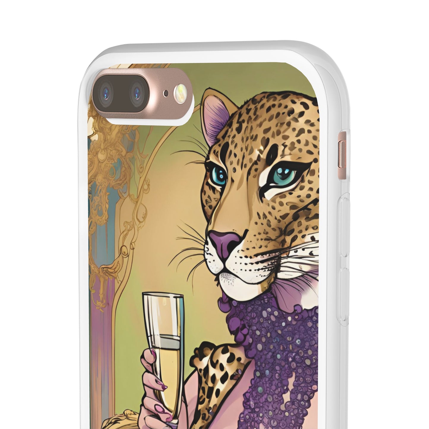 Whimsical Leopard Cat Flexi Phone Case, iPhone 15 14 13 , Samsung Galaxy Pixel Protective Case,Cat Lover Gift, Cat Lover Phone Case,Gift for her.