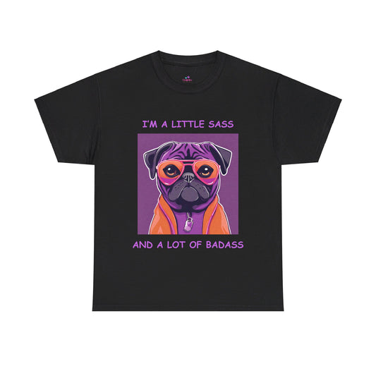 Pug I'm a Little Sass and a Lot of Badass Sassy Pug Unisex Jersey Short Sleeve Tee  Cat Funny Cat Love  Kitten Kids Tee Animal Lover Gift