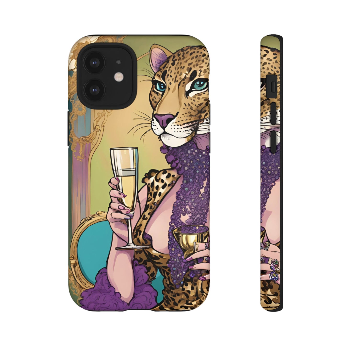 Hard  Cover Phone Case Whimsical Leopard Cat Phone Case, iPhone 15 14 13, Samsung Galaxy Pixel ,Google Pixel Protective Case,Cat Lover Gift.