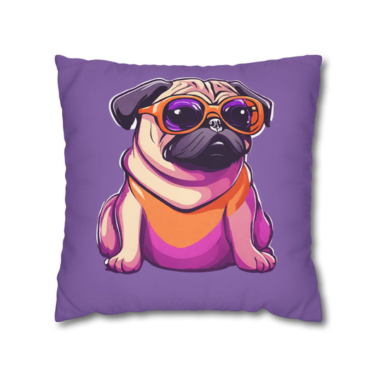 Cute Pug Cushion Cover Square Poly Canvas, Gift for Her, Gift for Him, Pug Lover Gift, Dog Lover Gift, Animal Lover Gift