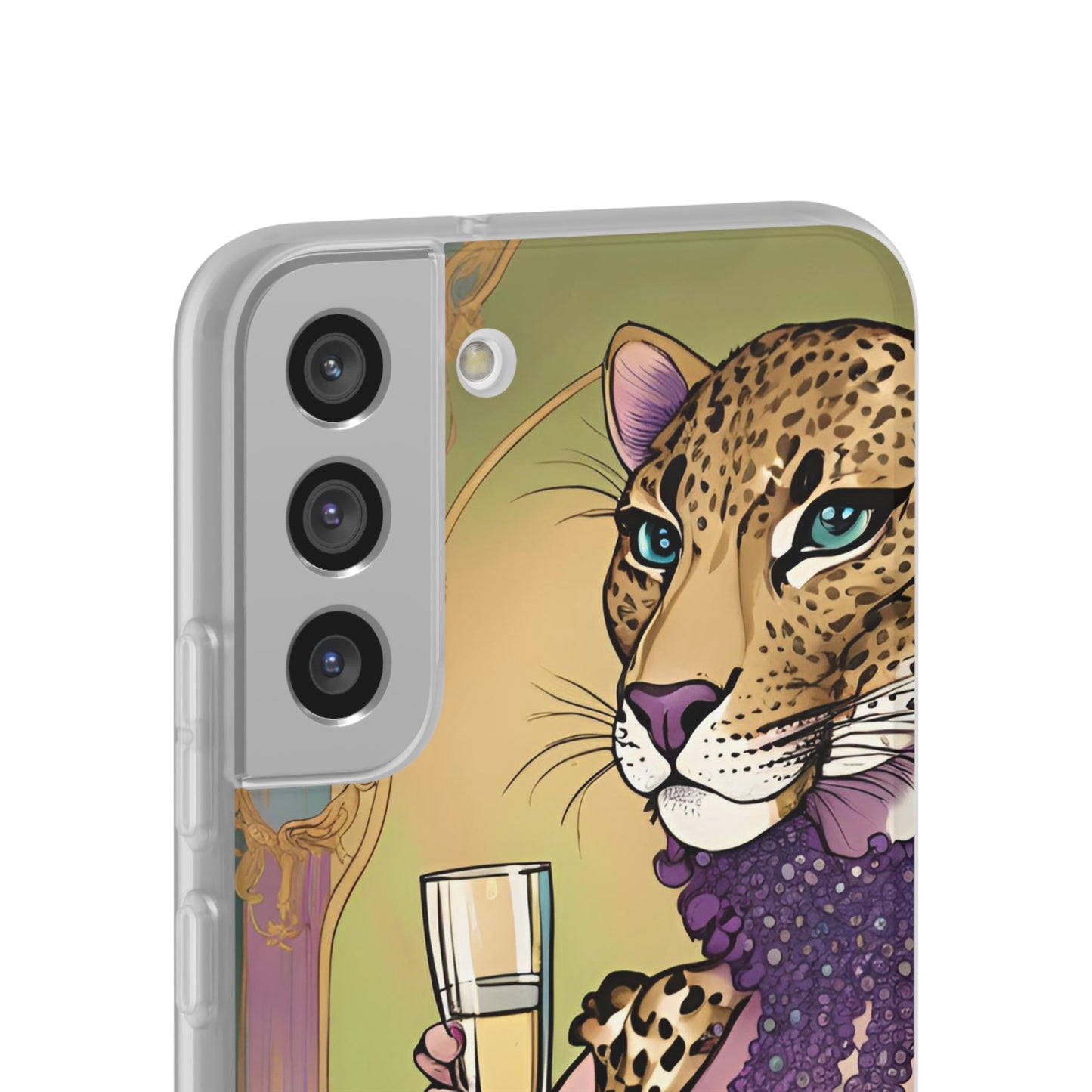 Whimsical Leopard Cat Flexi Phone Case, iPhone 15 14 13 , Samsung Galaxy Pixel Protective Case,Cat Lover Gift, Cat Lover Phone Case,Gift for her.