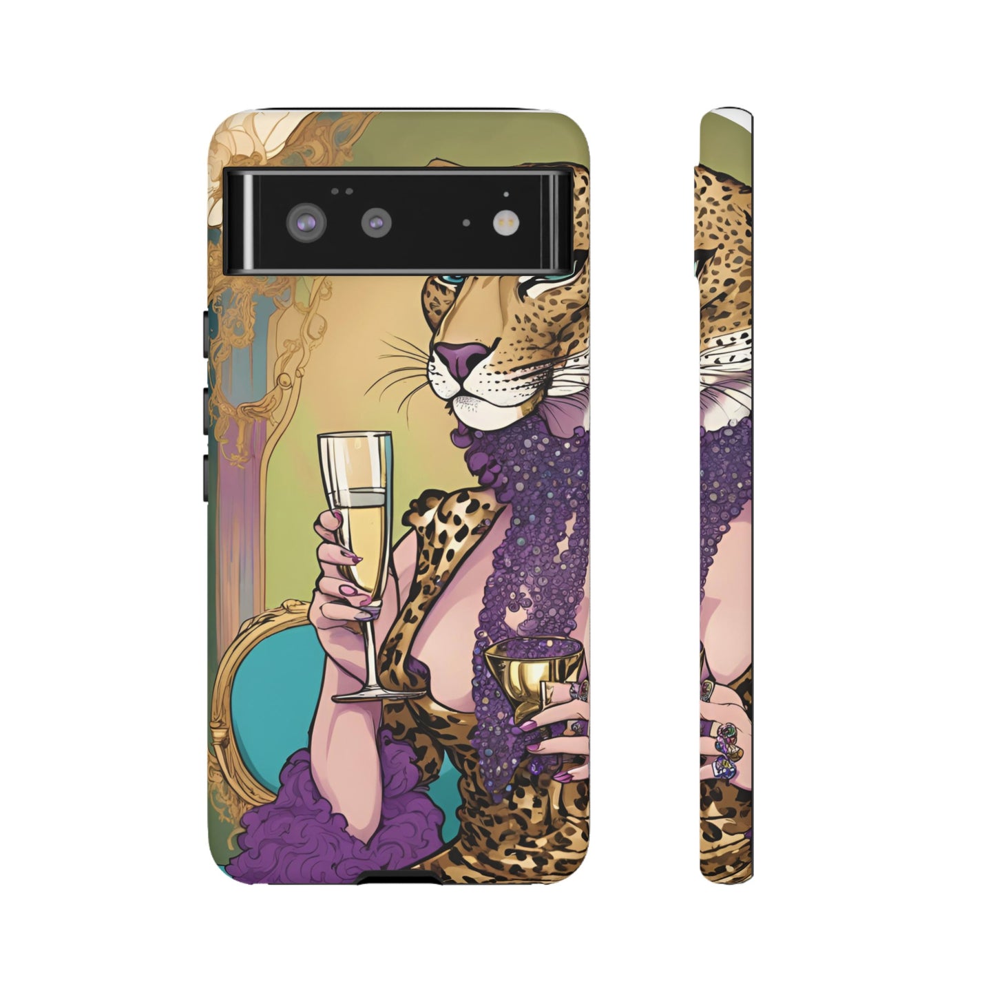 Hard  Cover Phone Case Whimsical Leopard Cat Phone Case, iPhone 15 14 13, Samsung Galaxy Pixel ,Google Pixel Protective Case,Cat Lover Gift.