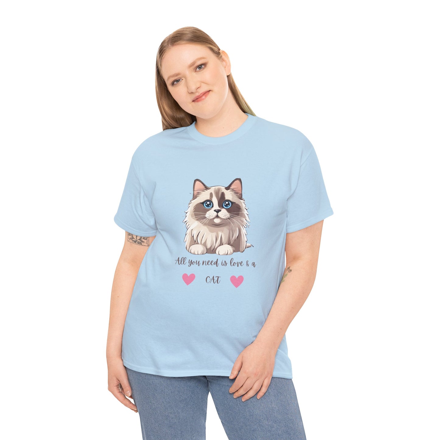 Cute  Cat T-Shirt All You Need is Love & a Cat Unisex Jersey Short Sleeve Tee