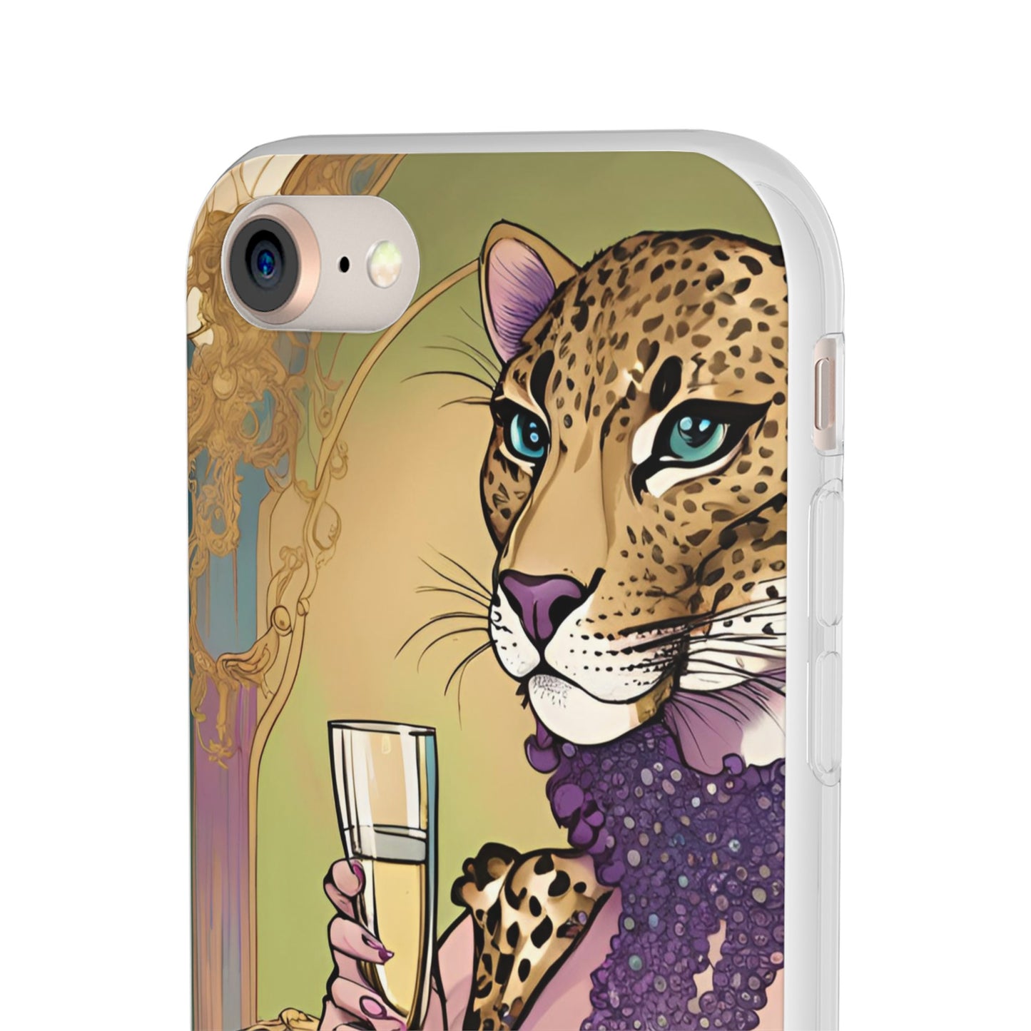 Whimsical Leopard Cat Flexi Phone Case, iPhone 15 14 13 , Samsung Galaxy Pixel Protective Case,Cat Lover Gift, Cat Lover Phone Case,Gift for her.