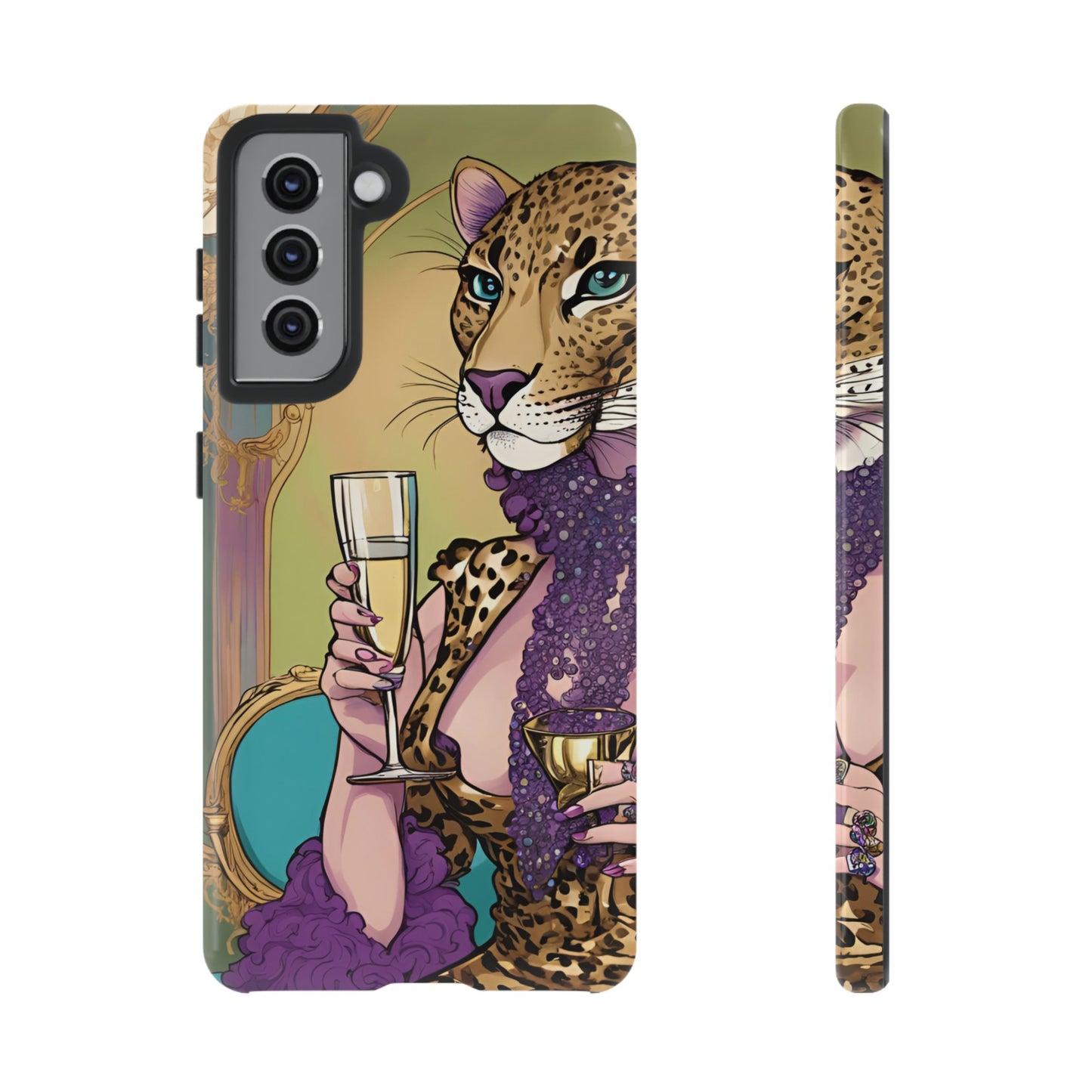 Hard  Cover Phone Case Whimsical Leopard Cat Phone Case, iPhone 15 14 13, Samsung Galaxy Pixel ,Google Pixel Protective Case,Cat Lover Gift.