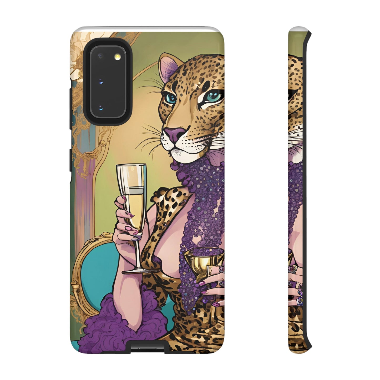 Hard  Cover Phone Case Whimsical Leopard Cat Phone Case, iPhone 15 14 13, Samsung Galaxy Pixel ,Google Pixel Protective Case,Cat Lover Gift.