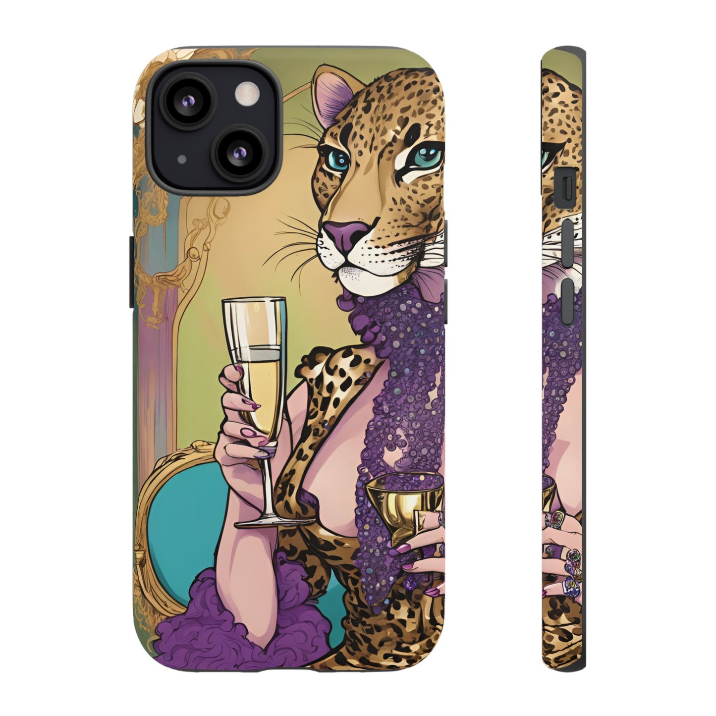 Hard  Cover Phone Case Whimsical Leopard Cat Phone Case, iPhone 15 14 13, Samsung Galaxy Pixel ,Google Pixel Protective Case,Cat Lover Gift.