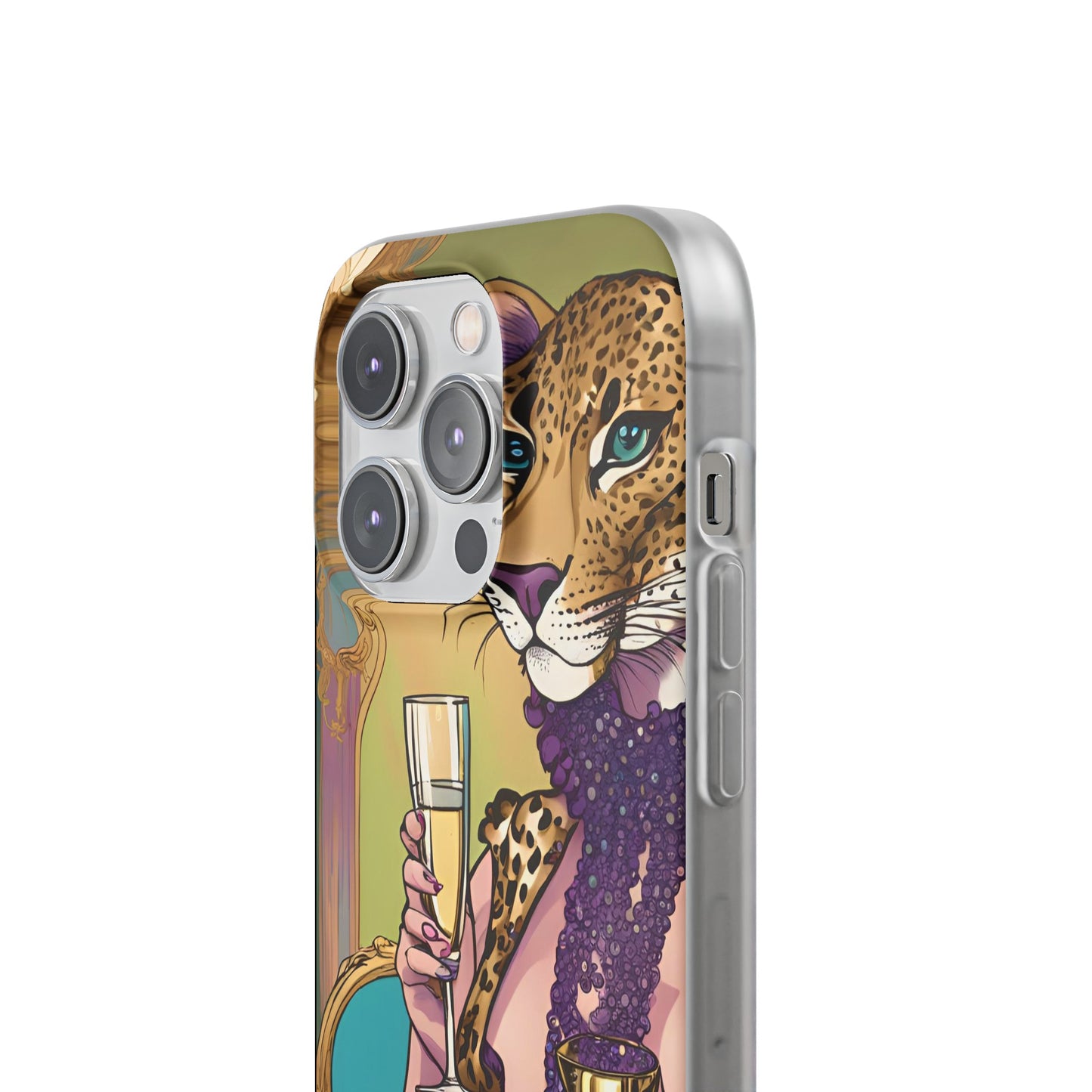 Whimsical Leopard Cat Flexi Phone Case, iPhone 15 14 13 , Samsung Galaxy Pixel Protective Case,Cat Lover Gift, Cat Lover Phone Case,Gift for her.