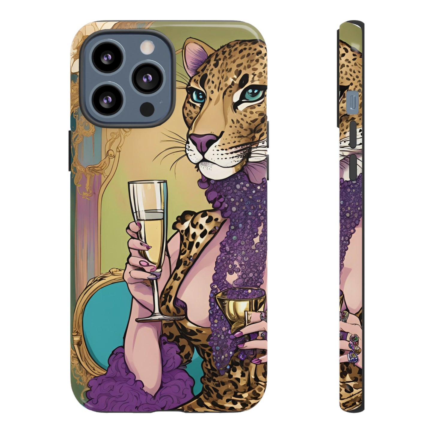 Hard  Cover Phone Case Whimsical Leopard Cat Phone Case, iPhone 15 14 13, Samsung Galaxy Pixel ,Google Pixel Protective Case,Cat Lover Gift.