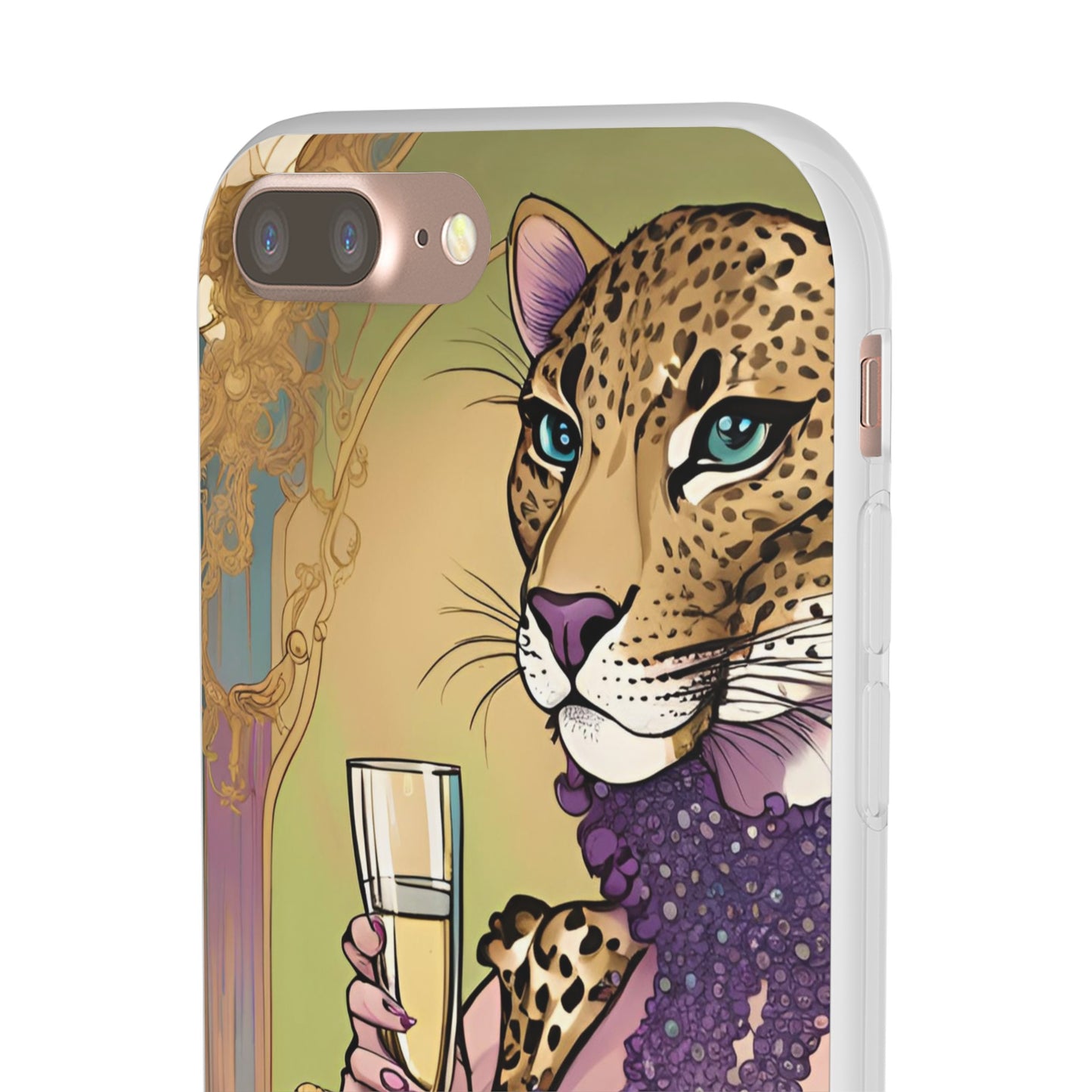 Whimsical Leopard Cat Flexi Phone Case, iPhone 15 14 13 , Samsung Galaxy Pixel Protective Case,Cat Lover Gift, Cat Lover Phone Case,Gift for her.