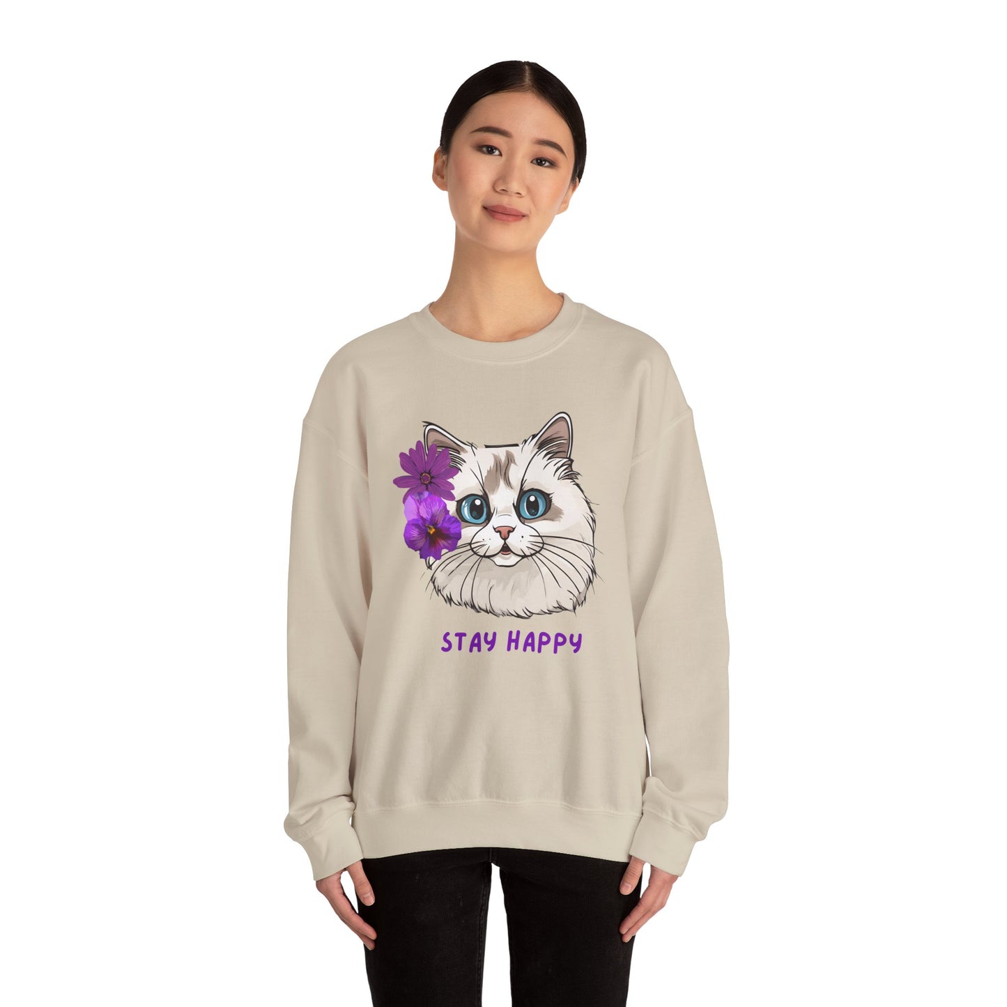 Women's Sweatshirt Cute Ragdoll Stay Happy Unisex Heavy Blend™ Crewneck Sweatshirt