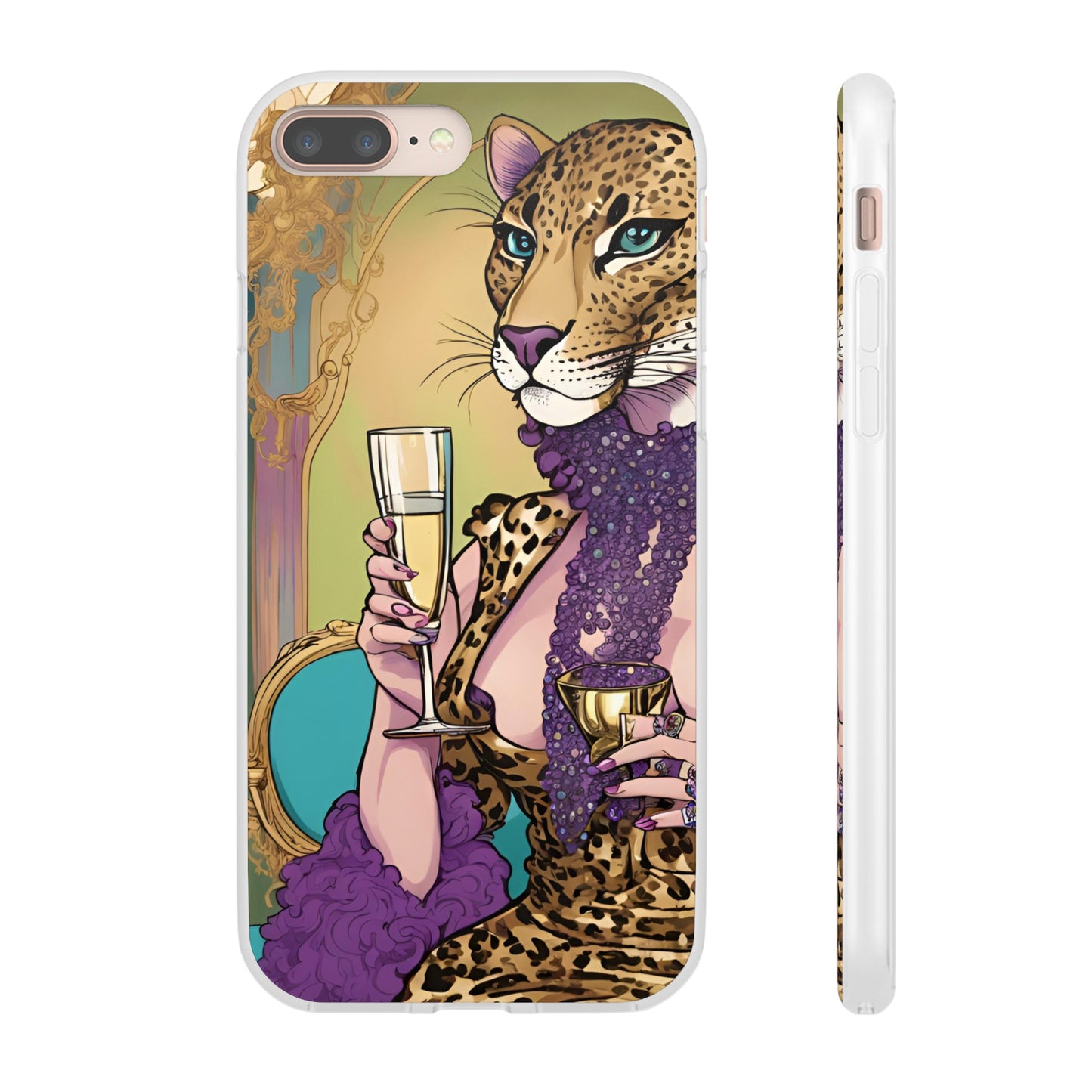 Whimsical Leopard Cat Flexi Phone Case, iPhone 15 14 13 , Samsung Galaxy Pixel Protective Case,Cat Lover Gift, Cat Lover Phone Case,Gift for her.