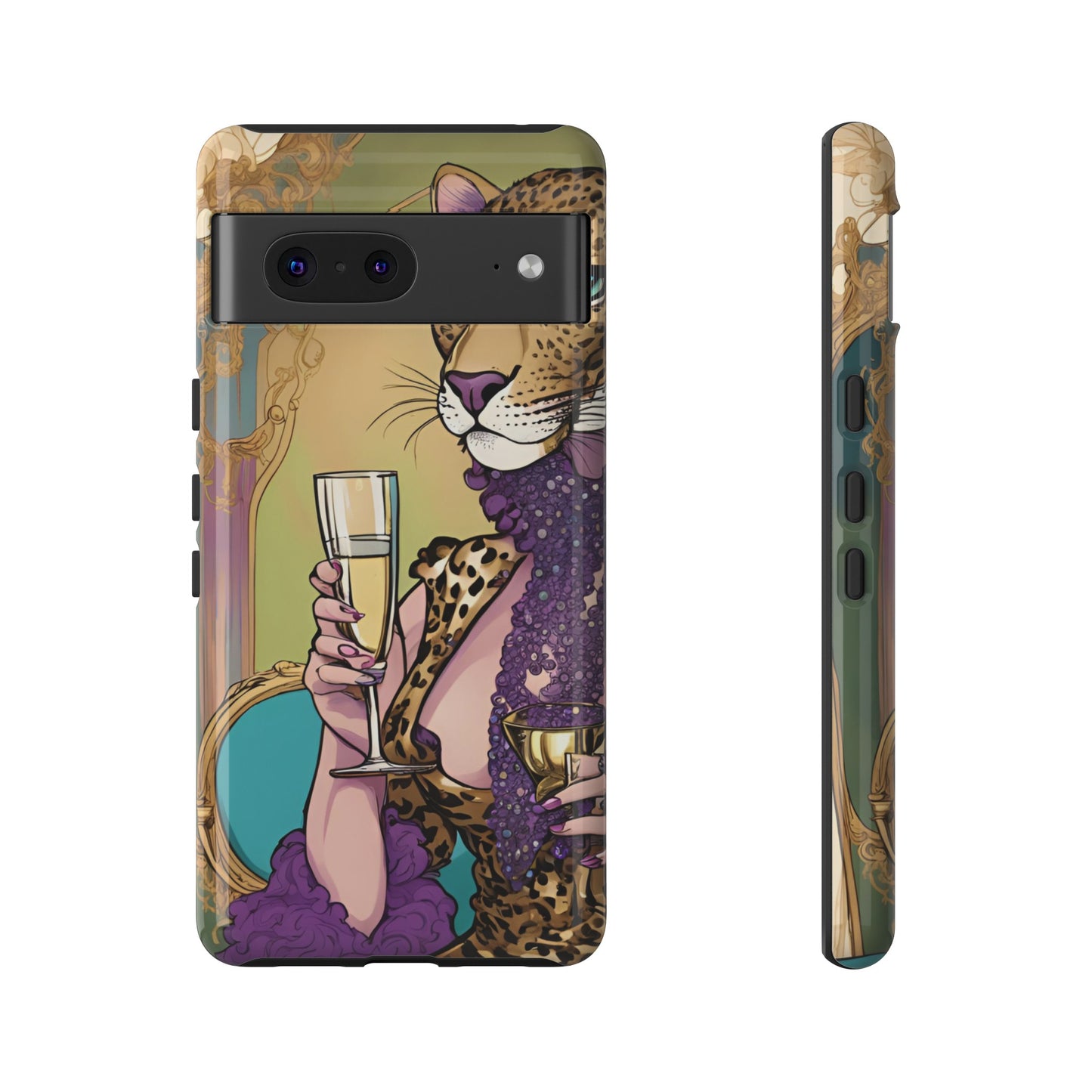 Hard  Cover Phone Case Whimsical Leopard Cat Phone Case, iPhone 15 14 13, Samsung Galaxy Pixel ,Google Pixel Protective Case,Cat Lover Gift.